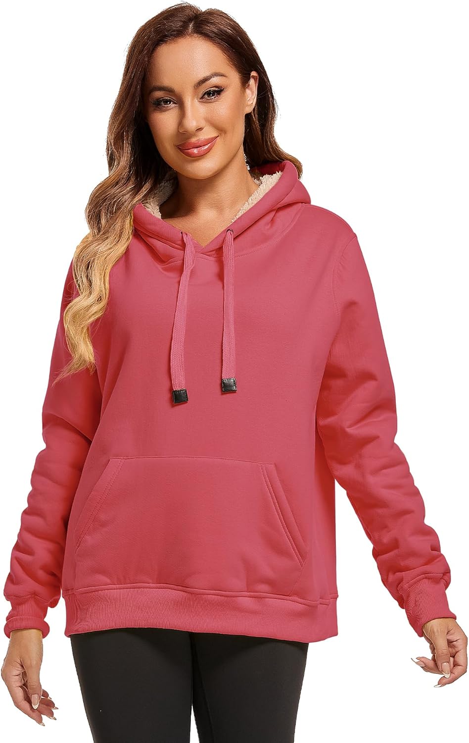 Gesean Women's Sherpa Lined Cotton Pullover Sweatshirts Fleece Hoodies Kangaroo Hooded Pocket for Women - Image 2