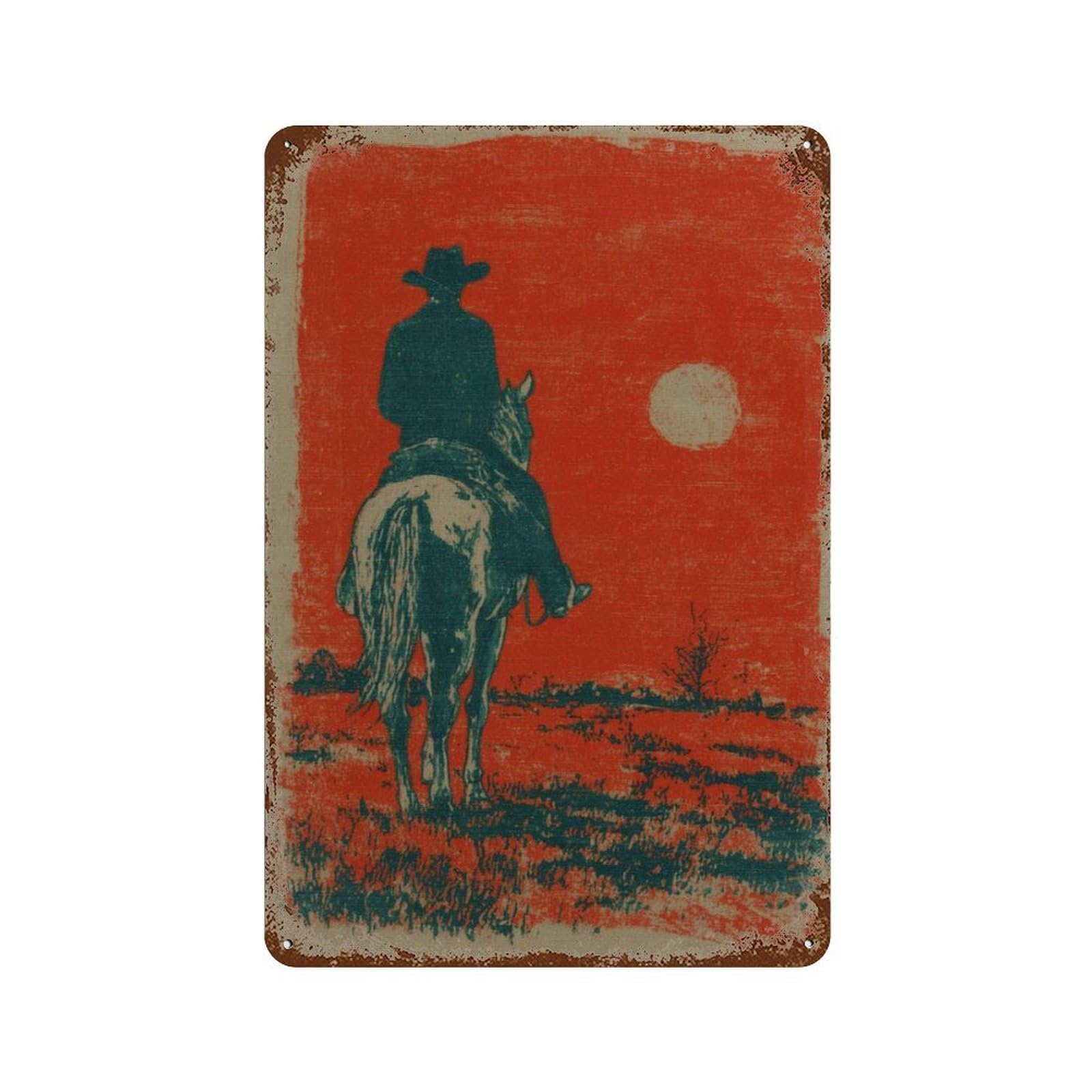 xiaoxiaoshen Cowboy Riding Western Silhouette Desert Sunset Wall Decor Art Metal Tin Poster Modern Home Decor Art Home Bar Shop Decorations Vintage Sign 30x20cm