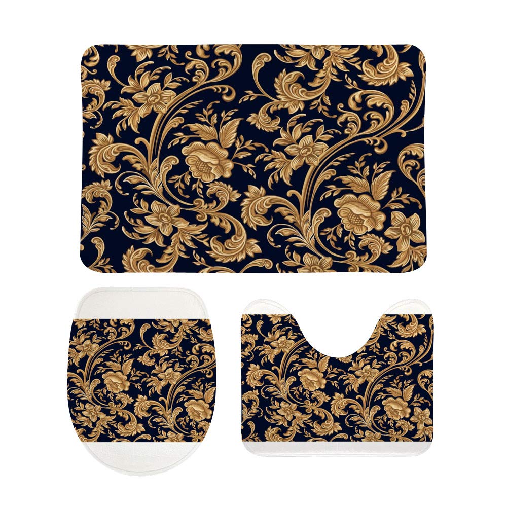 Tapis de salle de bain antidérapant de qualité supérieure aux finitions florales dorées