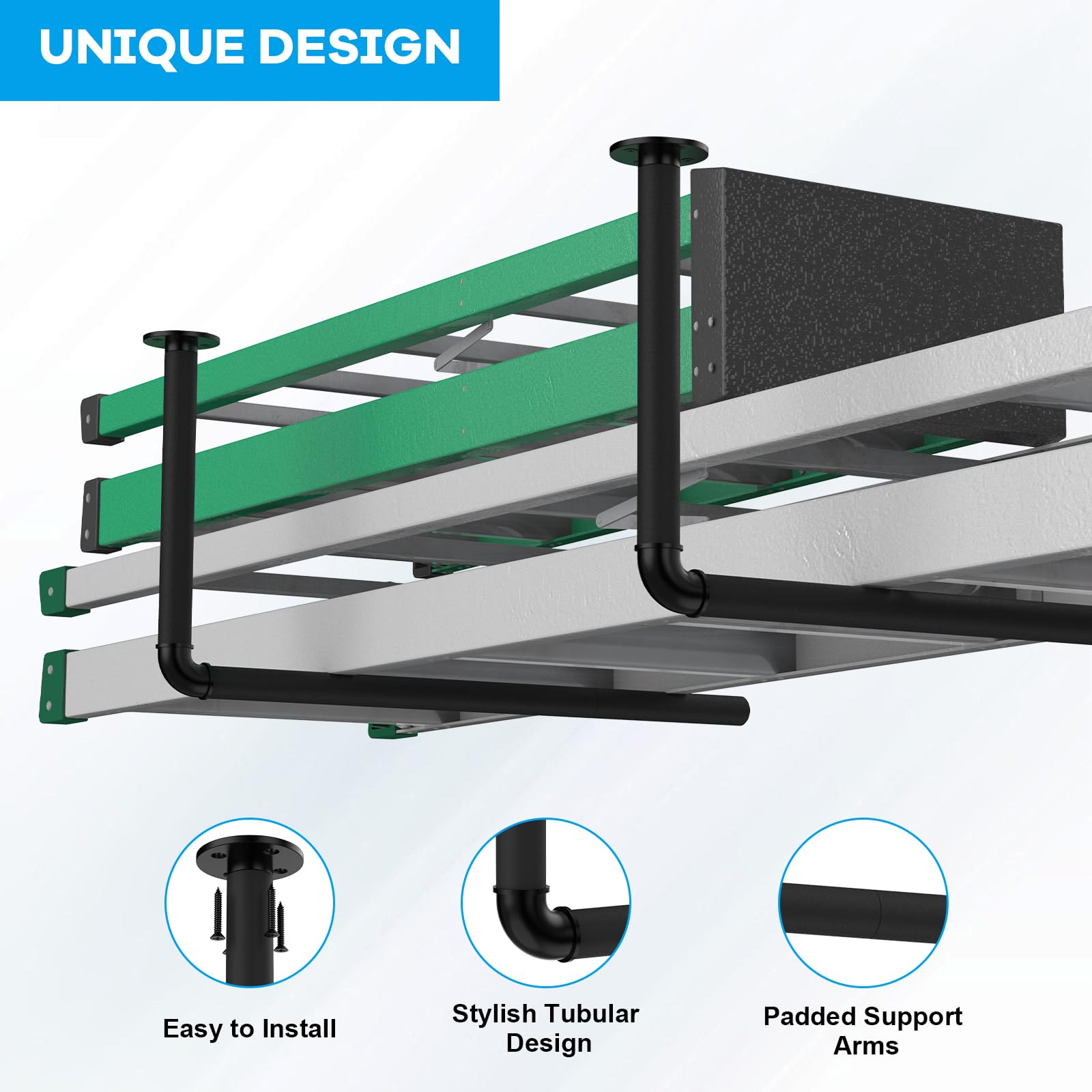 Shinoske Organizador de Techo y Pared para Garaje, Soporte Ajustable para Equipos Largos y Pesados, Ideal para Tablas de Surf, Escaleras, Herramientas, Solución de Almacenamiento para Trastero