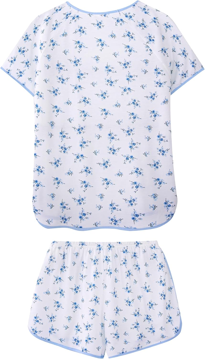 Hilinker Women Striped Pajama Set Short Sleeve Top with Shorts Sleepwear Pjs 2 Piece Lounge Sets - Image 4