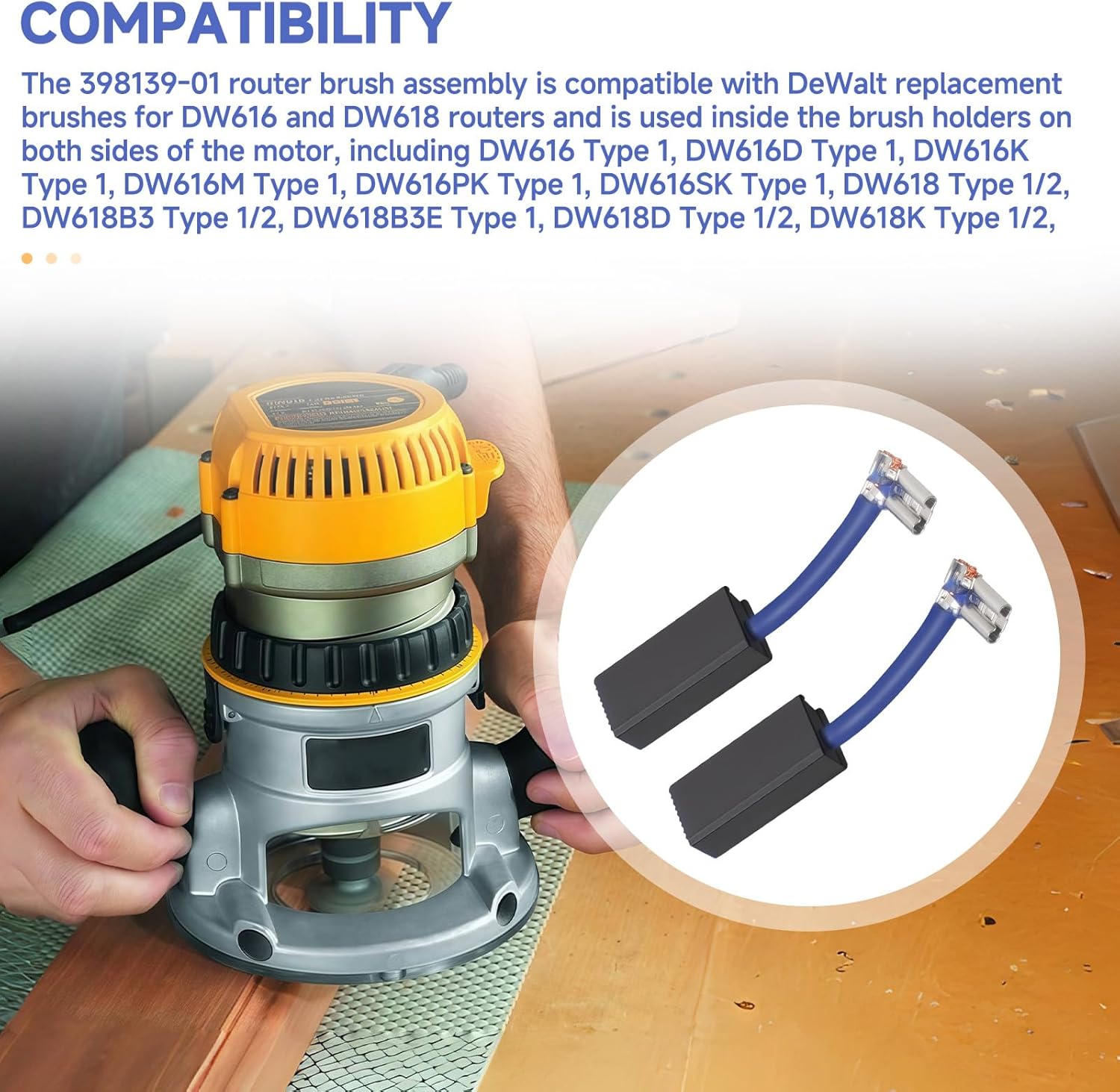 (2Pack) 398139-01 Router Replacement Brushes Compatible with DeWalt DW616, DW618, DW616D Router Carbon Brushes Assembly, Motor Brushes