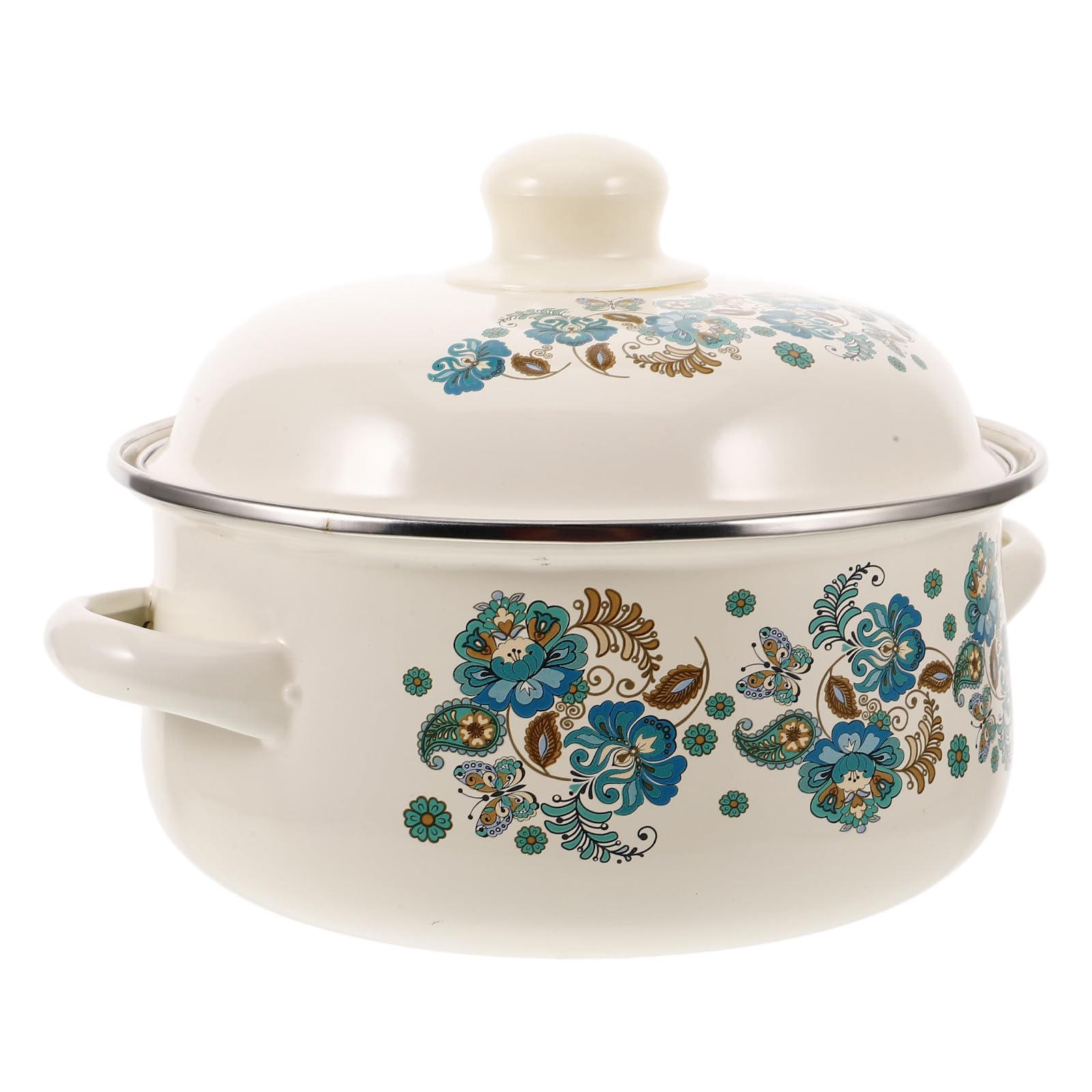 Casserole émaillée beige haute résistance avec fond plat et double poignée