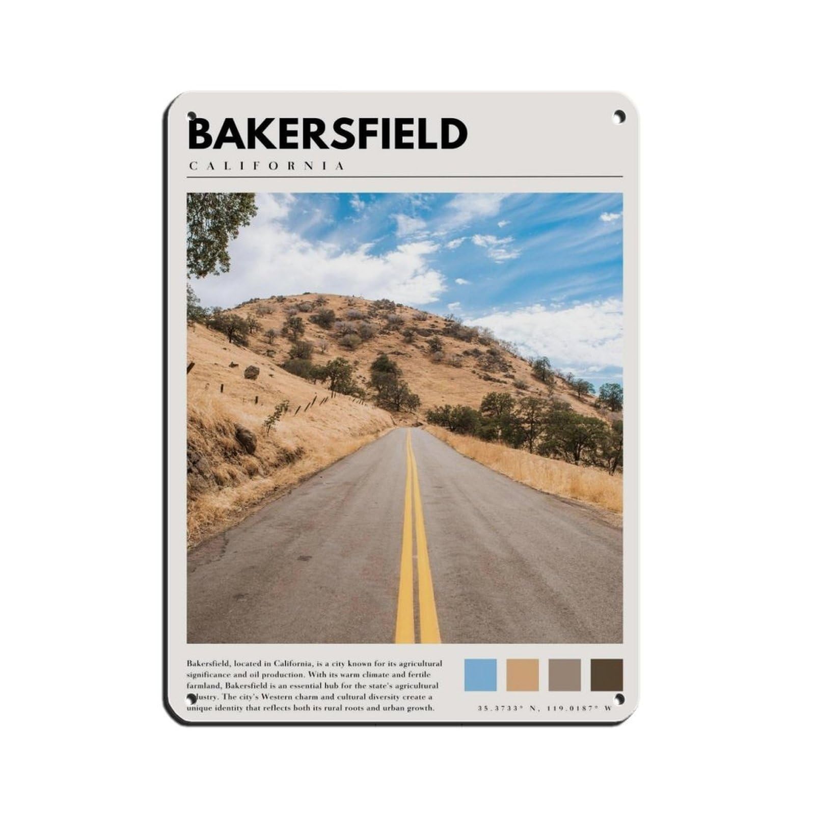 Bakersfield California Poster Bakersfield Art Retro Poster Metal Tin Sign Chic Art Retro Iron Painting Bar People Cave Cafe Family Garage Poster Wall Decoration 12x16inch(30x40cm)