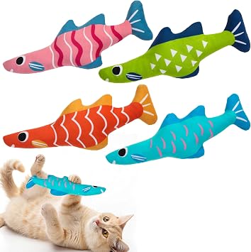 EXPAWLORER Soft Catnip Cat Toys Fish, 4 Pack Cat Kicker Toys with 5000mg Natural Catnip, Interactive Bite Resistant Toys for Indoor Cats Kitten Playing,Drives Bored Cats Crazy with Fun