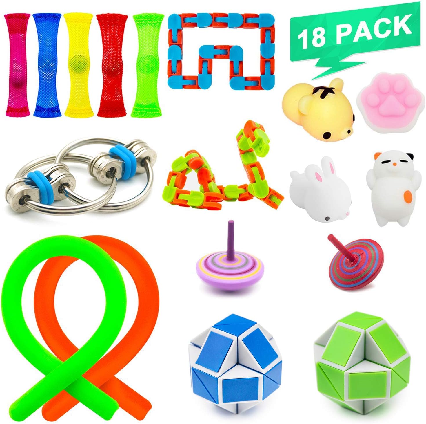 NANAHouse Sensory Fidget Toys Bundle Increase Focus Relieves Stress Fidget Toys Set - Fidget Chain, Snake Twist Puzzles Toy, Wacky Tracks Snap, Squishies Toy For Kids & Adults With ADHD Autism Anxiety