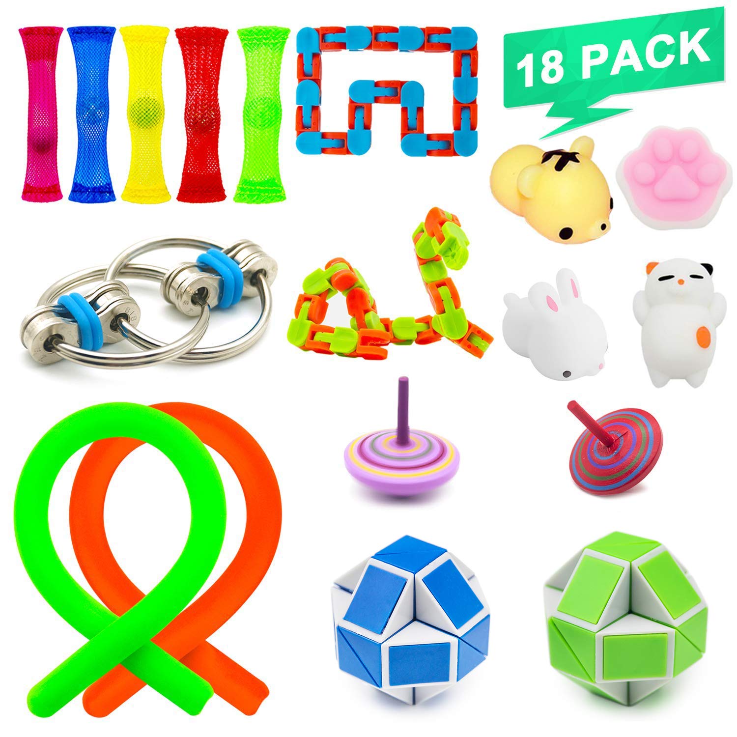 NANAHouse Sensory Fidget Toys Bundle Increase Focus Relieves Stress Fidget Toys Set - Fidget Chain, Snake Twist Puzzles Toy, Wacky Tracks Snap, Squishies Toy For Kids & Adults With ADHD Autism Anxiety