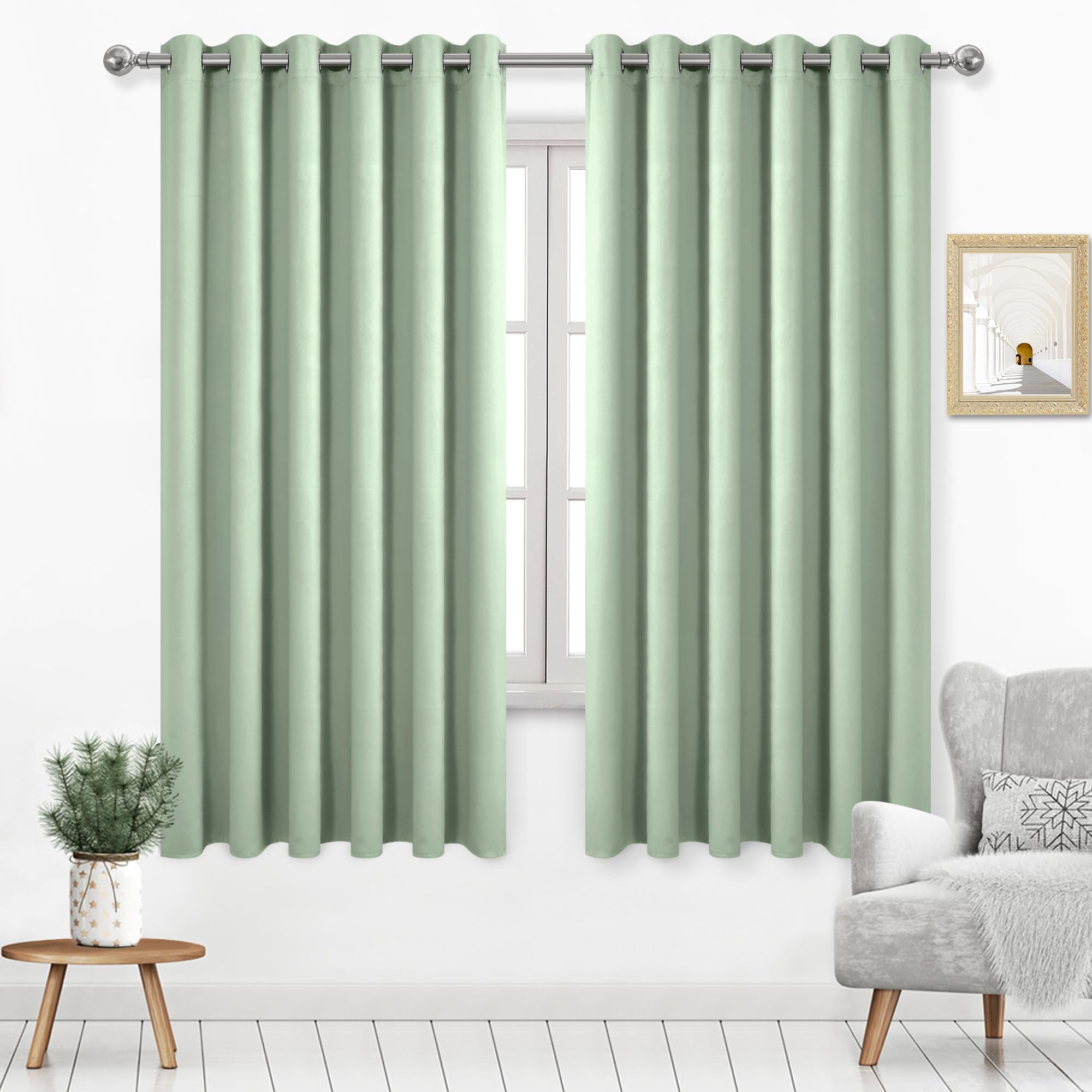 DWCN Blackout Curtains - 70 X 63 Inch, Extra Wide, Solid Grommet Light Green Room Darkening Curtains for Bedroom and Living Room, Set of 2 — image 1