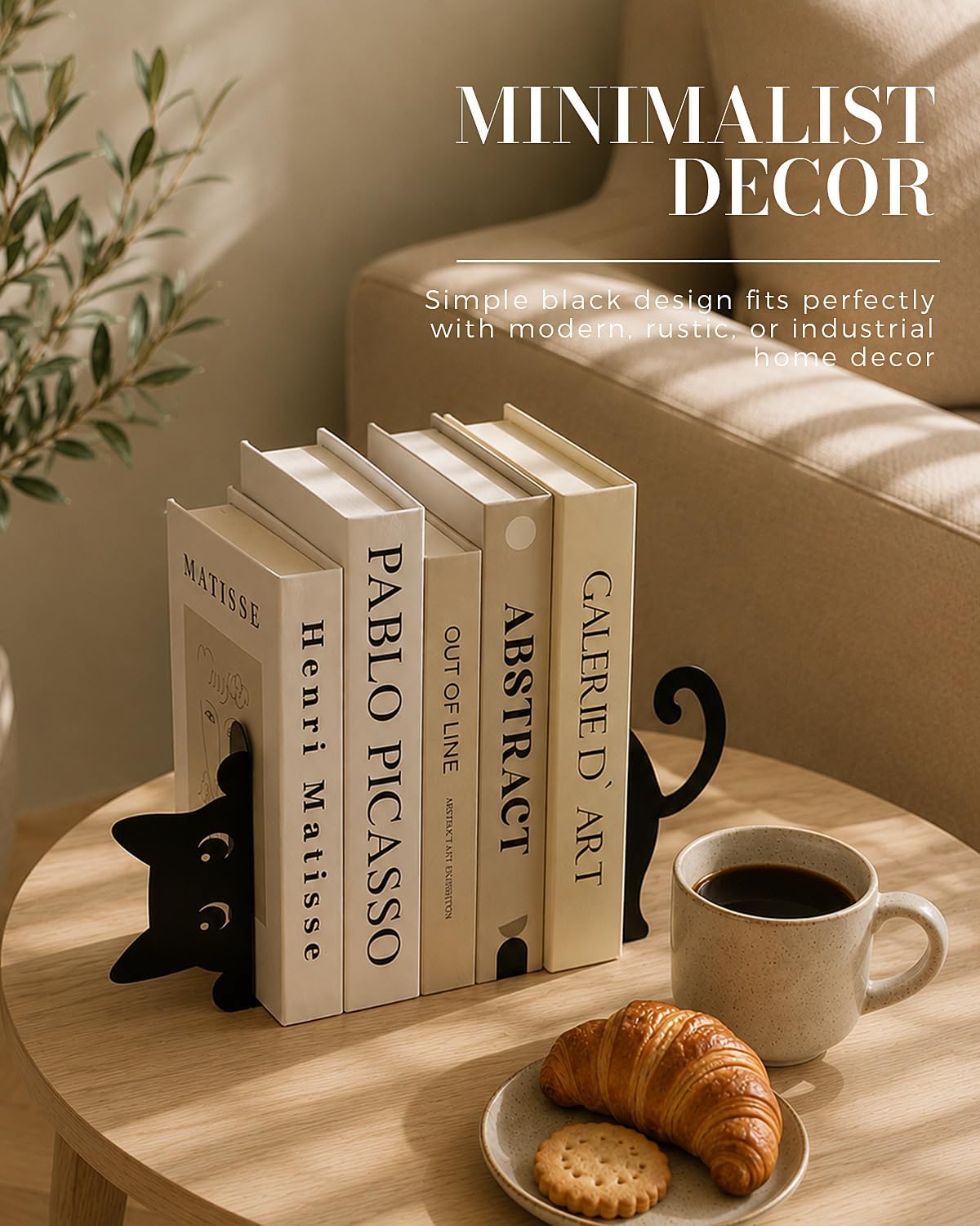 Cute Cat Metal Bookends Set of 2, Decorative Book Ends for Bookshelf Decor image 4