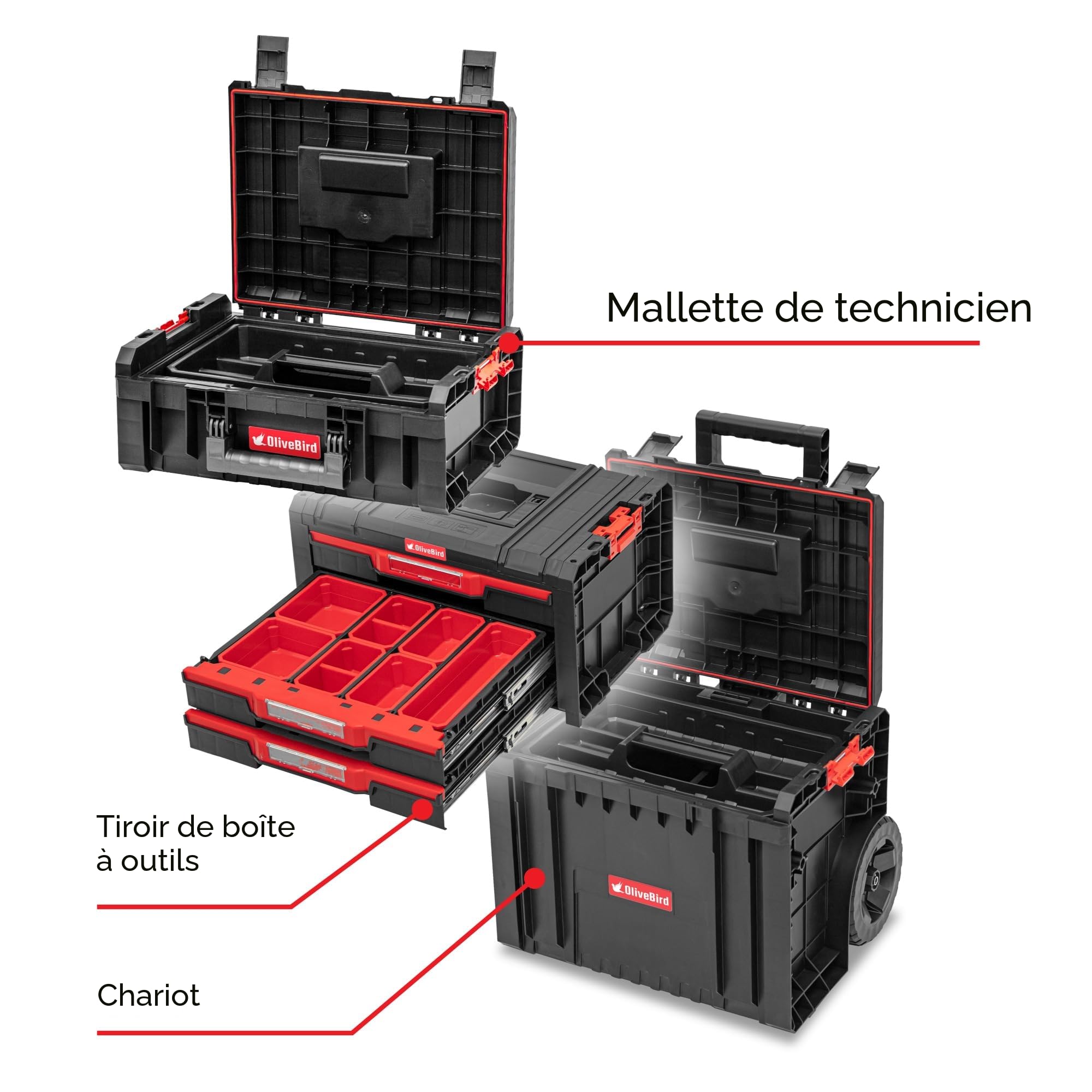 Chariot D'atelier Robuste Avec Roues Et Tiroir 445 X 375 X 755 Mm Boîte D'assortiment, Chariot D'atelier Boîte À Roulettes Boîte À Outils, Valise D'atelier Mobile