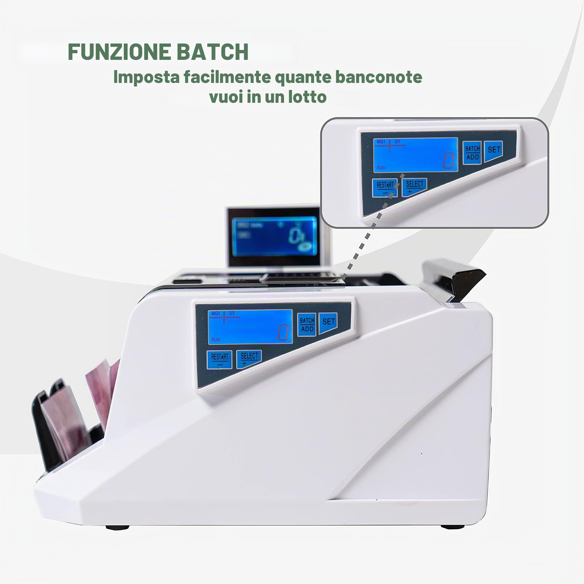 Conta Banconote | Macchina Conta Soldi Professionale | Rilevatore Banconote False 4-Fold | 1000 Banconote/min | Verifica Banconote e Controllo Soldi Falsi | Incl. Pennarello Banconote