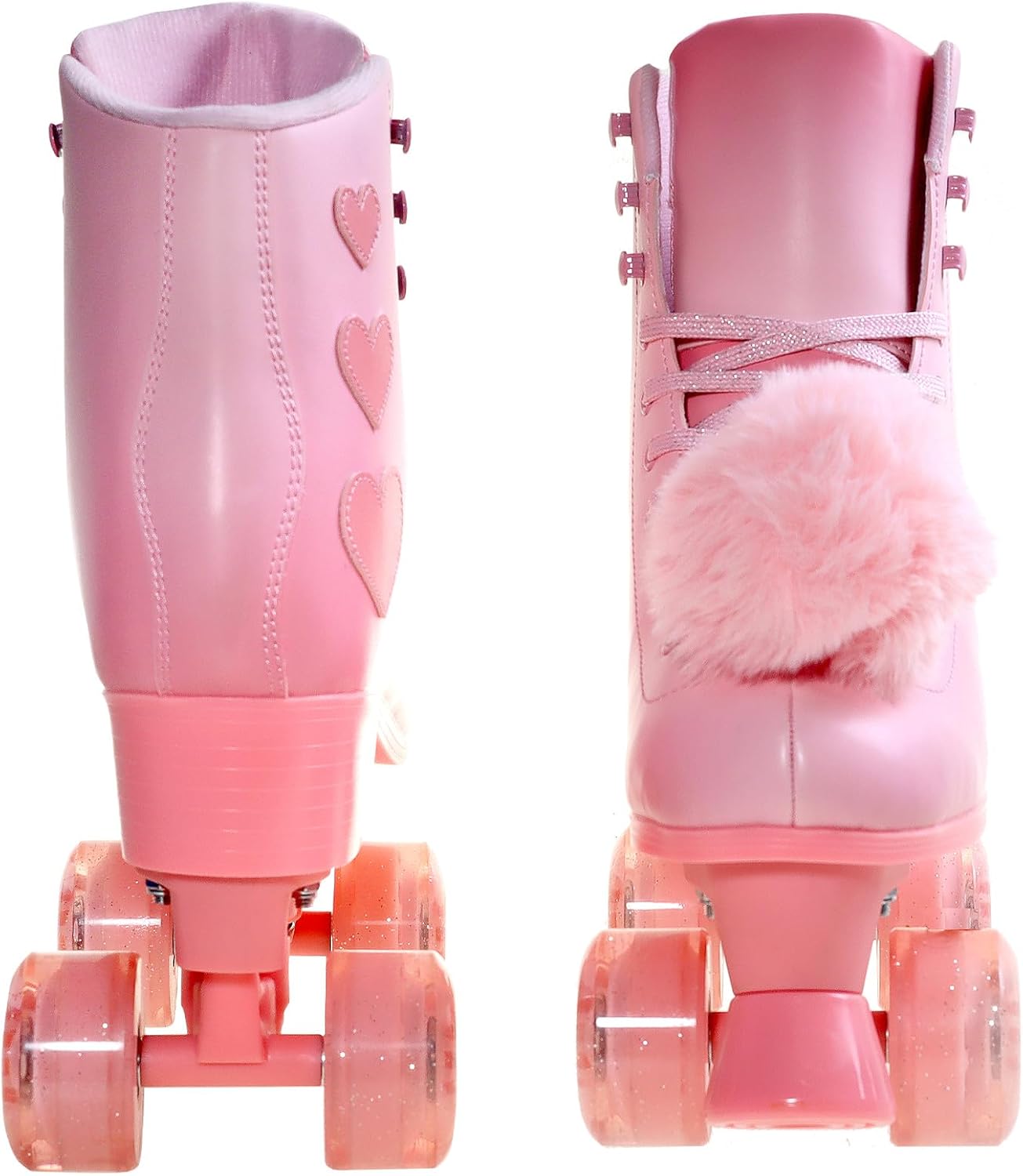 Roller Skates for Women, High Top PU Leather Rollerskates, Shiny Double-Row Four Pink Wheels Quad Skates for Girls and Age 8-50 Indoor Outdoor