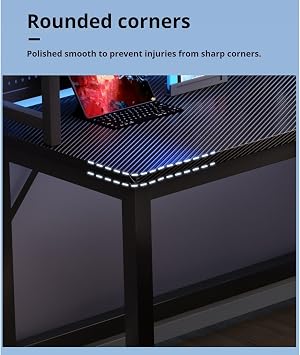 デスク L字型テーブル コーナーゲーミングコンピュータカーボンファイバー素材 テーブル 収納キャビネット付き ホームオフィス、ゲーミング、仕事、勉強に最適 ブラック 140*120cm