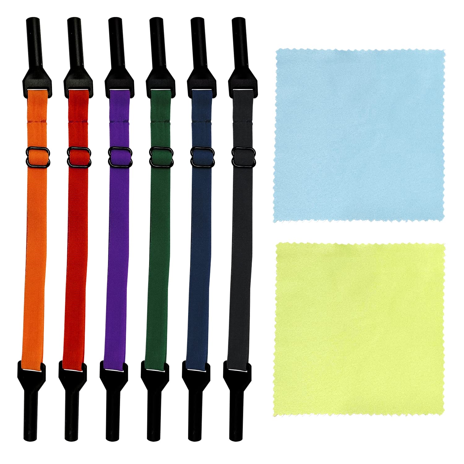 TAFACE 6 cuerdas elásticas para gafas con 2 paños de limpieza, correas ajustables para gafas, accesorios antideslizantes para gafas, adecuado para hombres, mujeres y niños (6 colores)