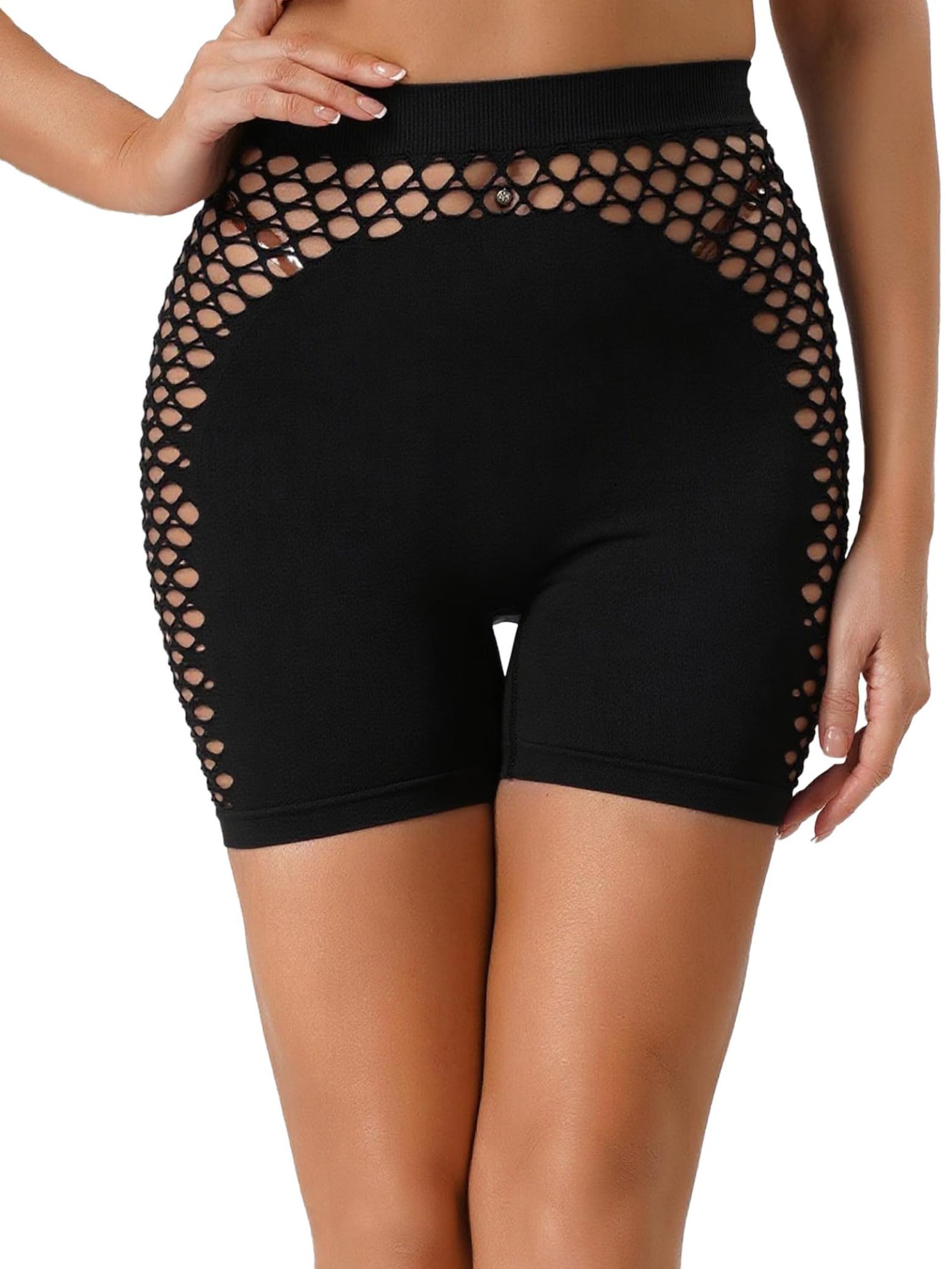 Jugaoge Womens Yoga Shorts Hot Pants Workout High Waist Hollow Out Gym Exercise Biker Shorts Activewear