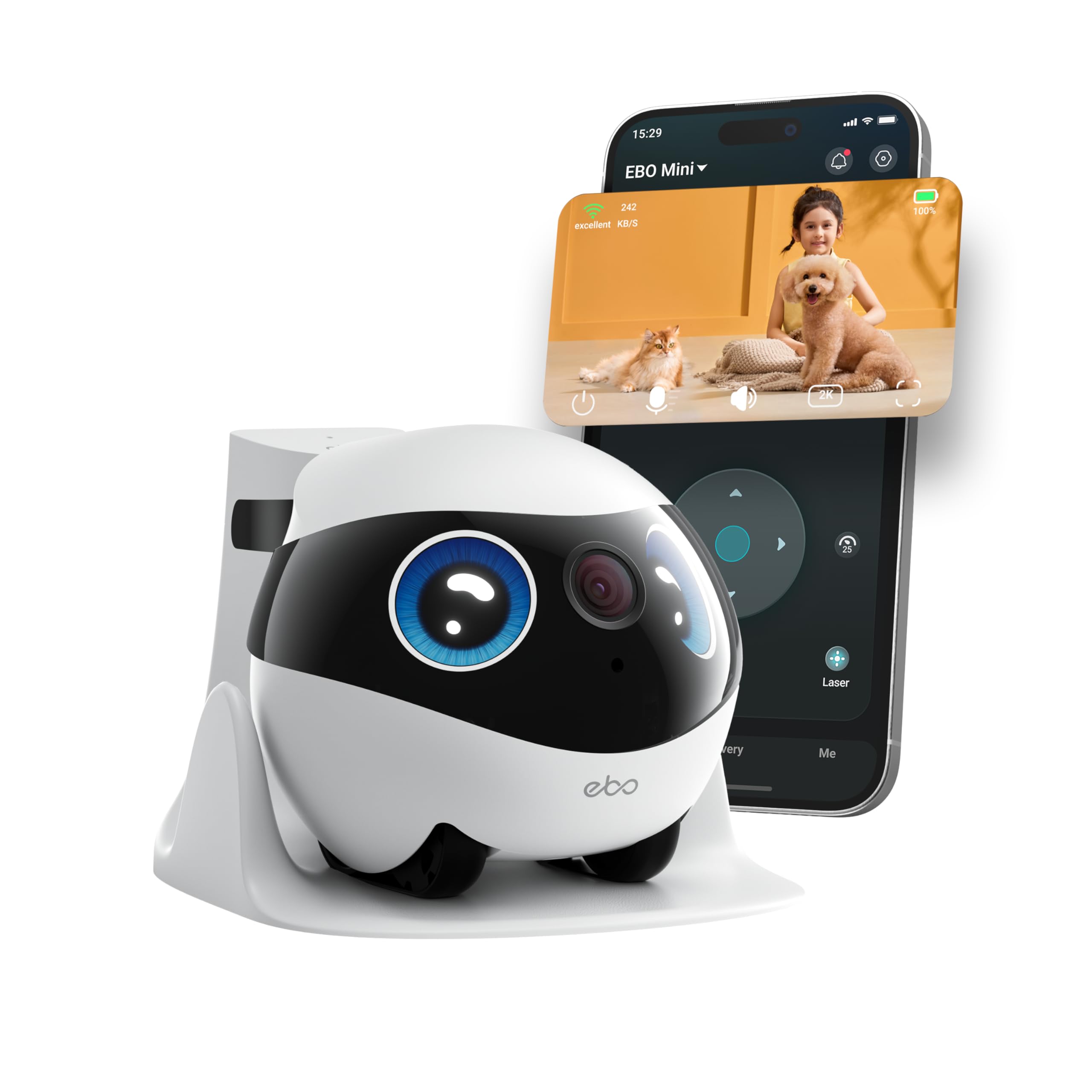 Enabot EBO Mini FamilyBot – Moving Home Robot with 2K Camera, Two-Way Video Chat, Night Vision, Auto-Docking, Wi-Fi App Control – Stay Connected with Family & Pets from Anywhere