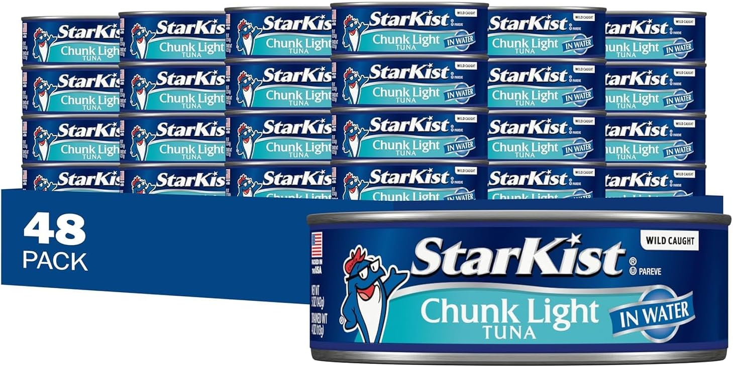 StarKist Chunk Light Tuna in Water, 5 oz (48 Pack) Canned Tuna Fish, Wild Caught, Gluten Free, Ready to Eat, Perfect for Salads, Keto Meals and Snacks, with 20g Protein & 90 Calories Per Serving
