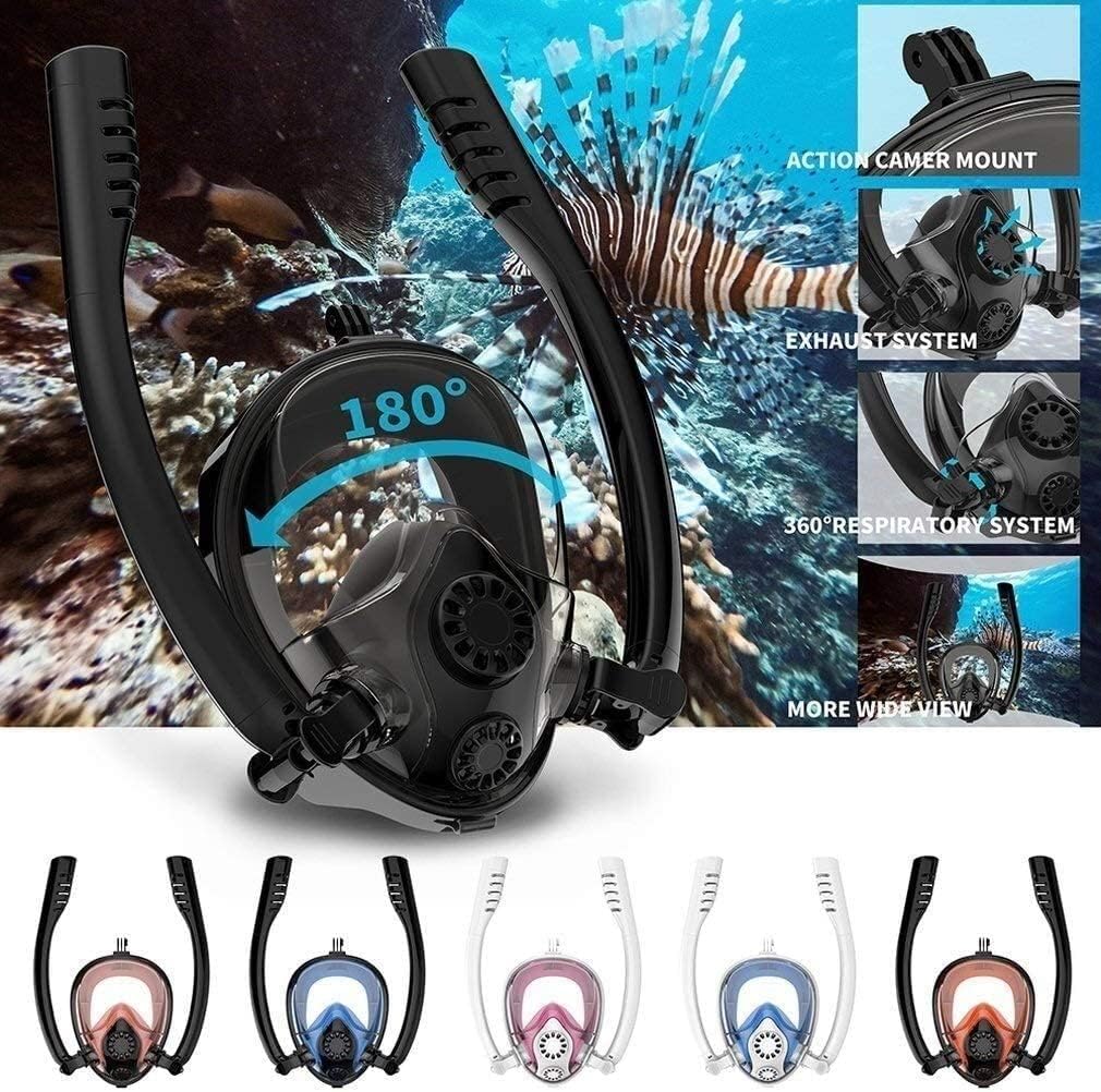Snorkel Mask Full Face, 180° View Anti-Fog Anti-Leak Snorkeling Mask, Safety Breathing System for Adult Youth Kids