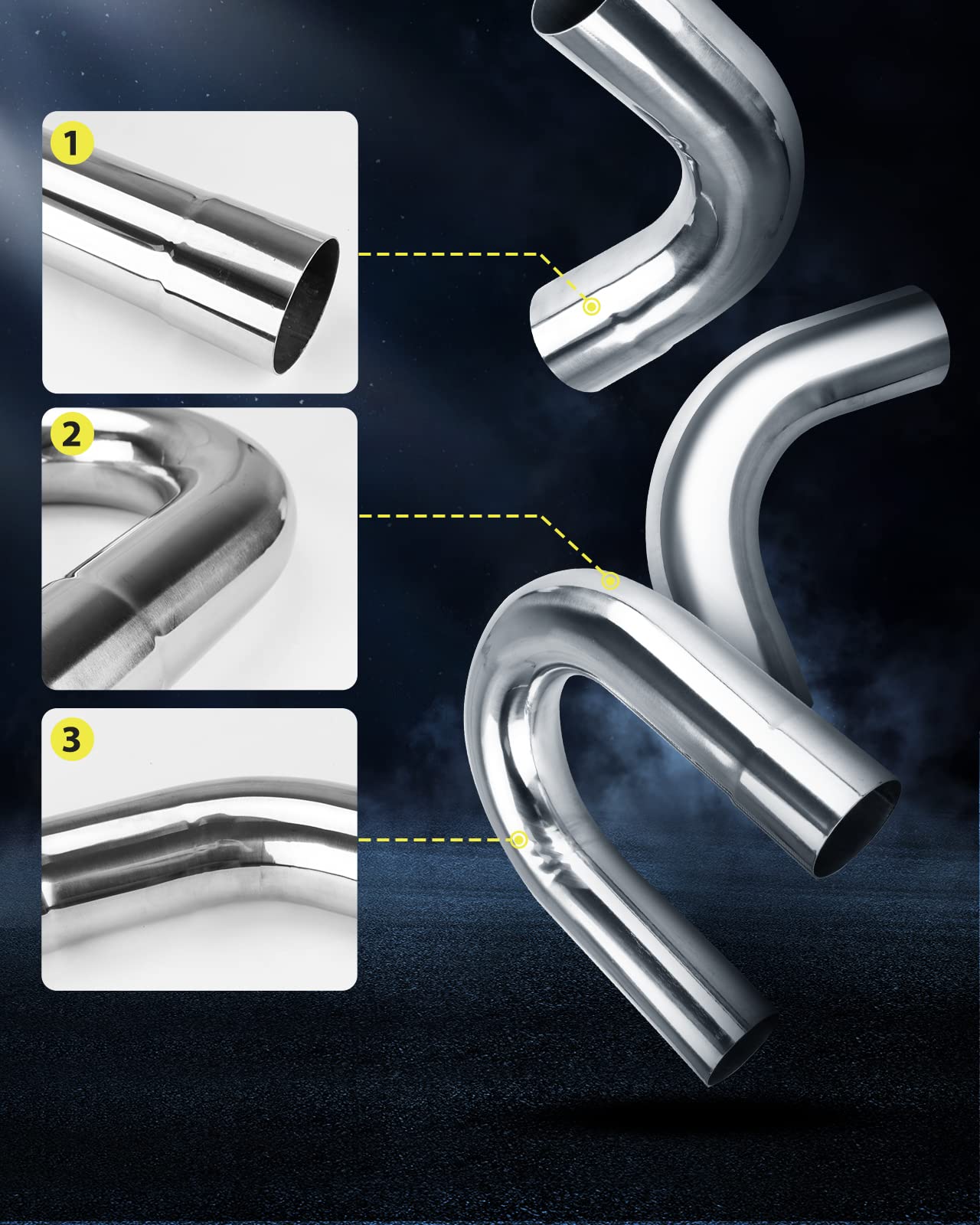 2 In Exhaust Pipe 16-Piece Stainless Steel Exhaust Pipe Kit – 2.5" OD, Mandrel Bent – Includes Straight Pipes & U-Bands For DIY Custom Exhaust Stainless Exhaust Piping Kit - Foto 7