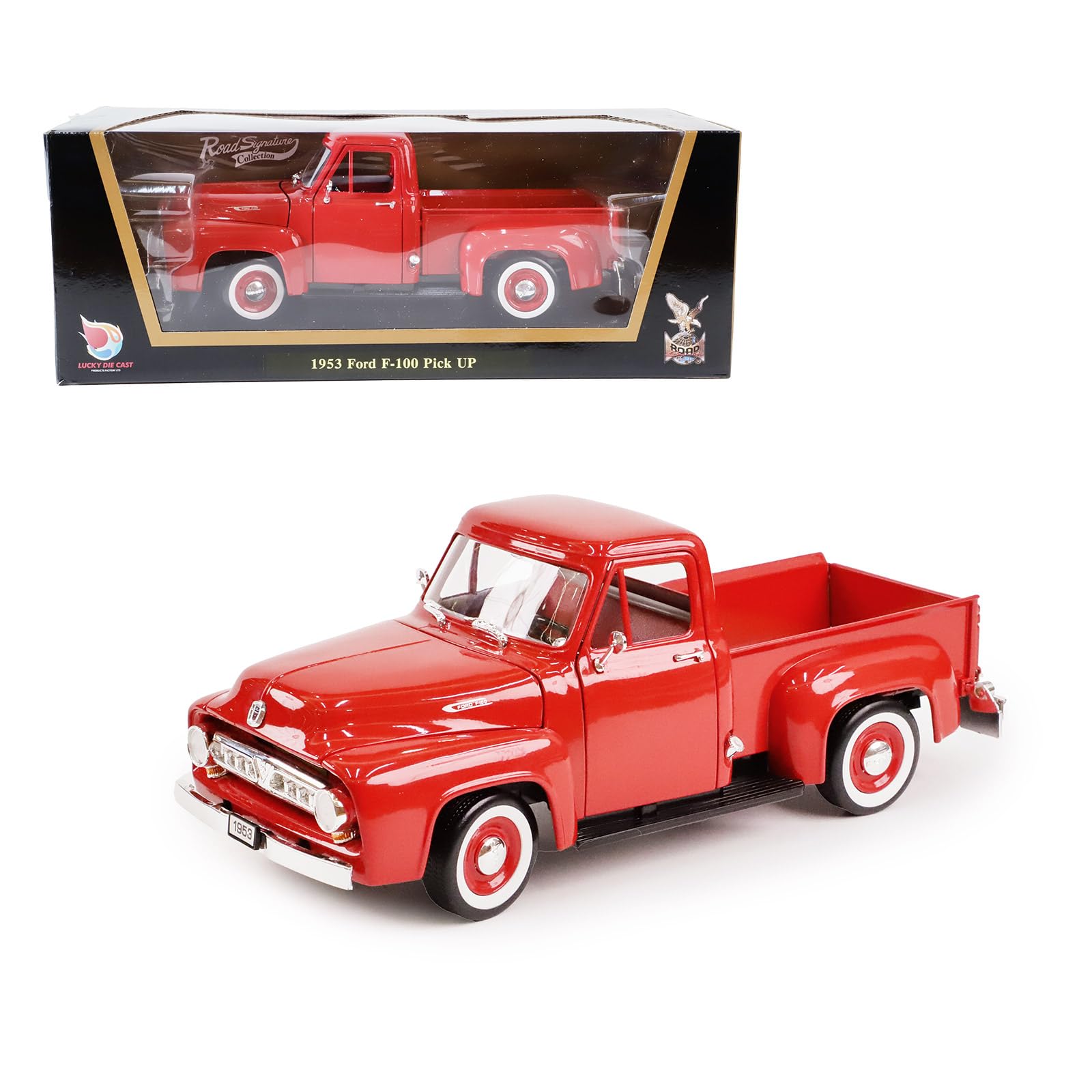 1953 Ford F-100 Pickup 1:18 Diecast Model - Iconic Driverised Classic with Curved Windshield, Opening Doors & Functional Steering Wheel, Premium Gift Box for Collectors, 14+,Red