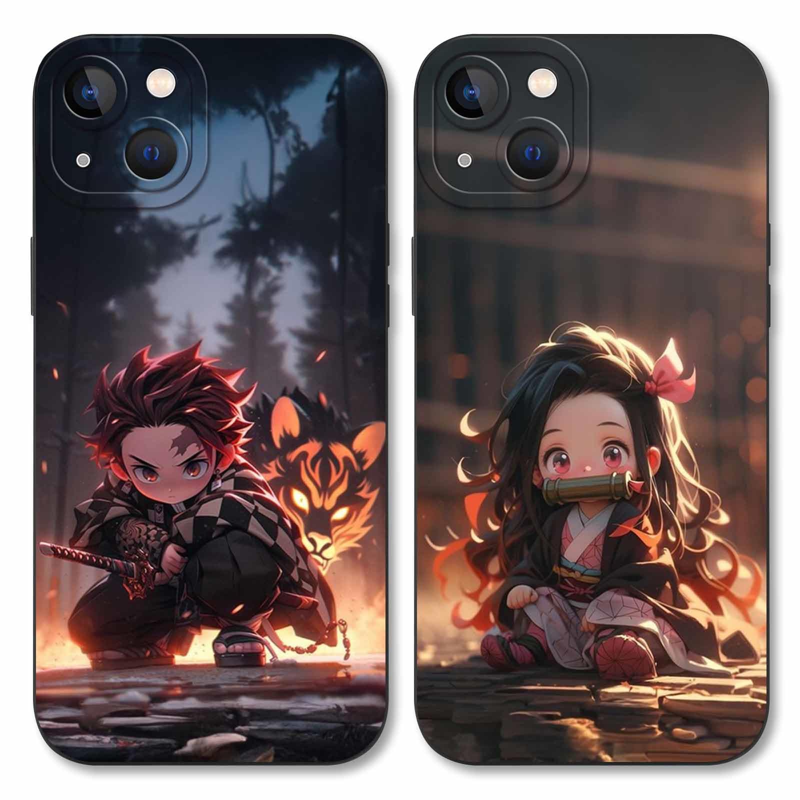 2 Stück Anime Handyhüllen Für IPhone 13 Mini – Schwarz, Aus Silikon/TPU, Stoßfest, Mit Manga-Motiv
