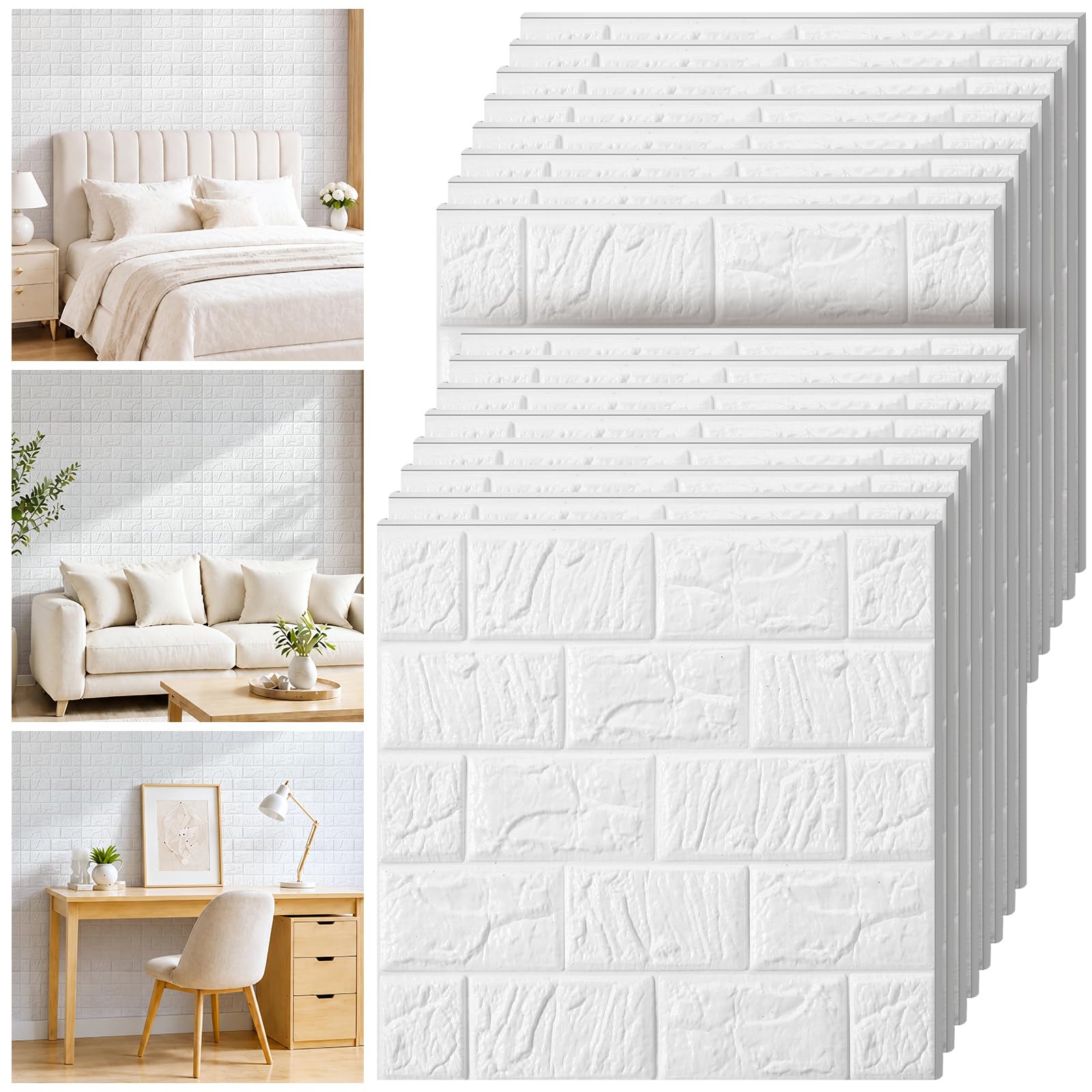 Tinlade 45 Pcs 3D Wall Panels Peel and Stick Wallpaper Foam, White