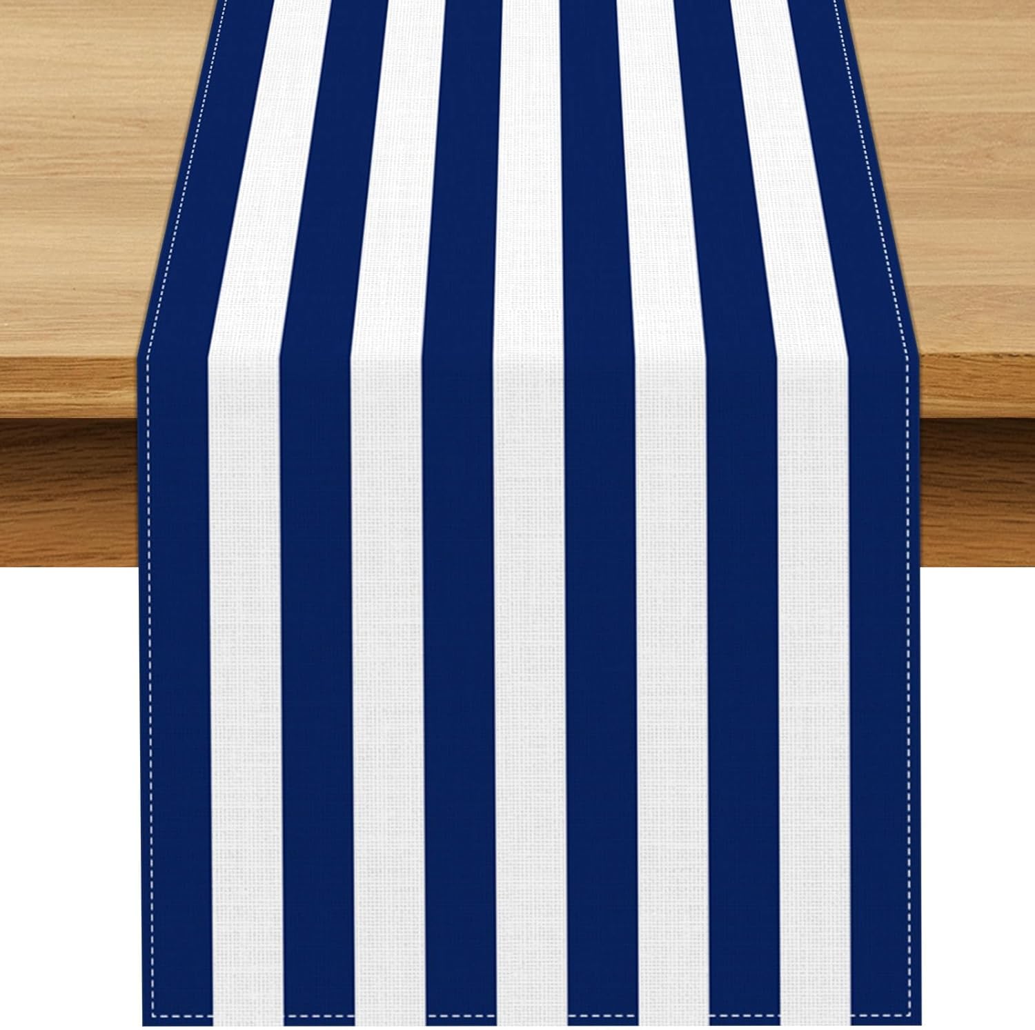 Photo 1 of Buxiuer Navy Blue and White Striped Table Runner Nautical Theme Birthday Party Decoration Wedding Dining Room Home Kitchen Table Decor (Navy Blue, 13" x 90")