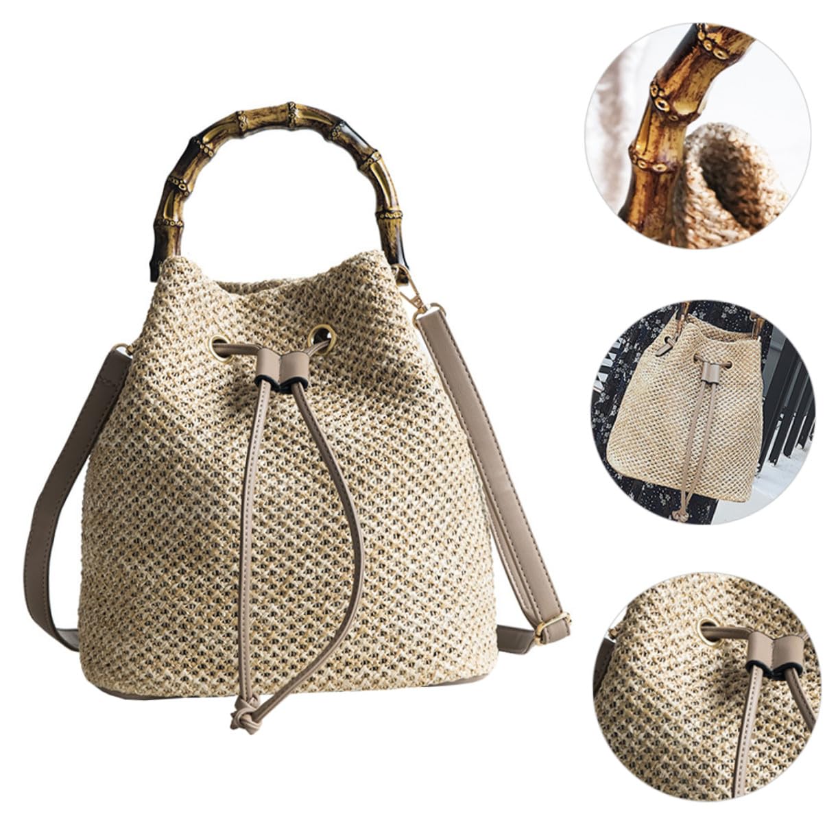 Toyvian 1pezzi Borsa Tracolla in Paglia Secchiello Borsa Mano Pratica e Leggera Adatta per Uso Quotidiano e Diverse Occasioni