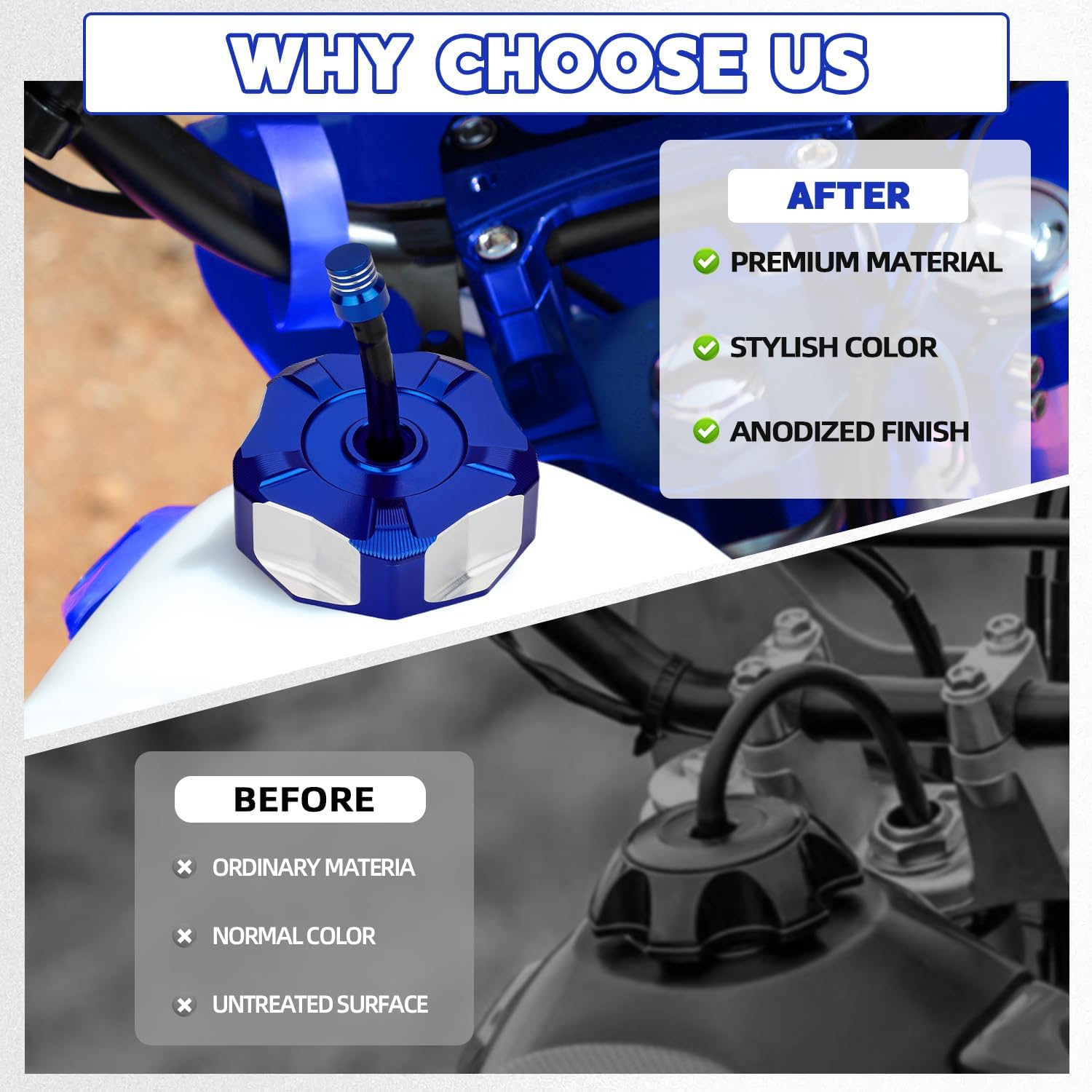 ATV Gas Cap,CNC Gas Fuel Tank Cap Cover with Air Vent Hose for YFZ 450,YFZ450R,Raptor 660 350 250 125,Banshee 350,Warrior 350,Grizzly 660 450 400 350,Wolverine 450 350,Kodiak 400-Blue