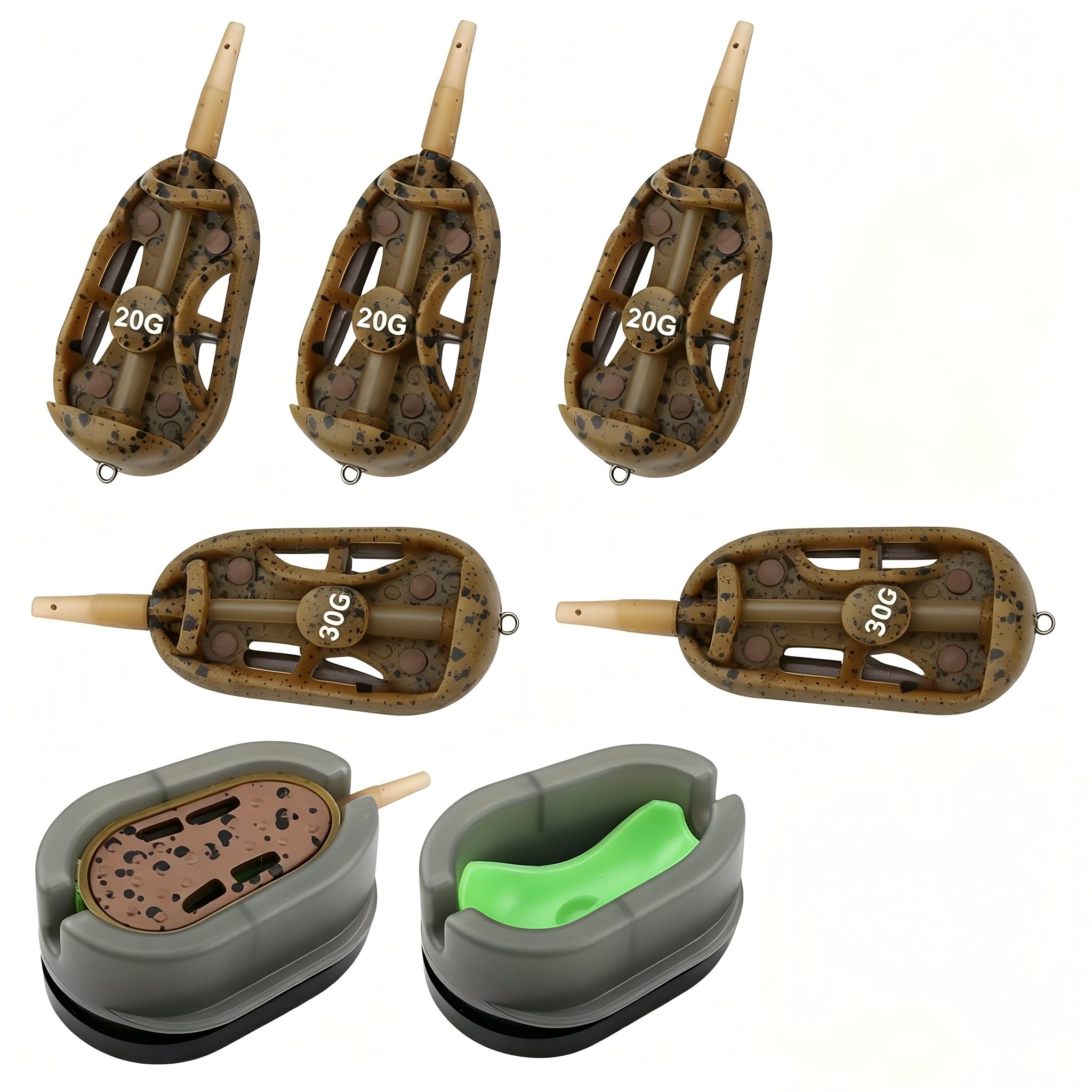 6PCS Method Feeder Set, 20g 30g Inline Fishing Feeders with Quick Release Mould, Accessories for Carp Fishing, Pellet Bait Feeder for Saltwater Freshwater