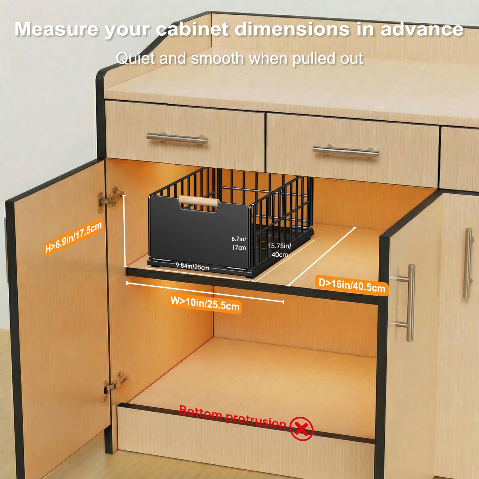 2 Stück Teleskopschublade Ausziehbare Schublade Küche, Slide Out Schubladen Organizer Mit Schubladenschienen und Kleber, Metall Pull Out Drawer für Küchenschränke(40T x 25B x 18H CM) - Ohne Bohren