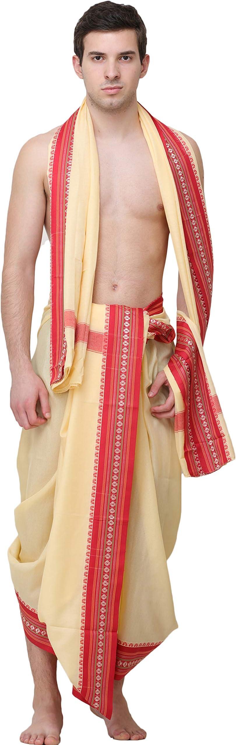 Dhoti and Veshti Set with Temple Border - Viscose
