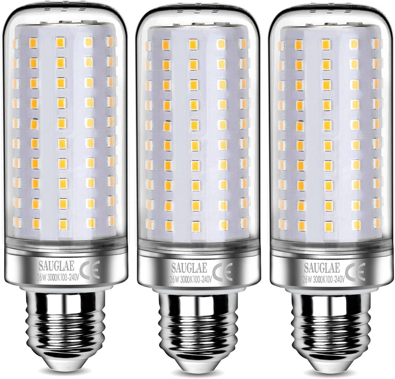 26W LED Light Bulbs, 200W Incandescent Bulbs Equivalent, E27 Large Edison Screw, 3000Lm, 3000K Warm White, Pack of 3