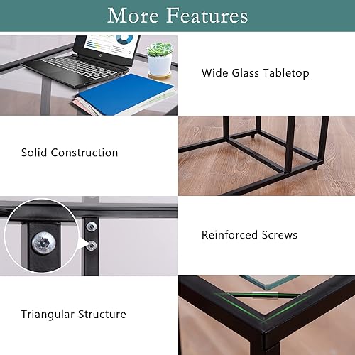 Miniatura 5 de bangtane Mesa auxiliar en forma de C, mesa auxiliar de sofá con parte superior de vidrio templado, mesa industrial con marco de acero sólido, ligera