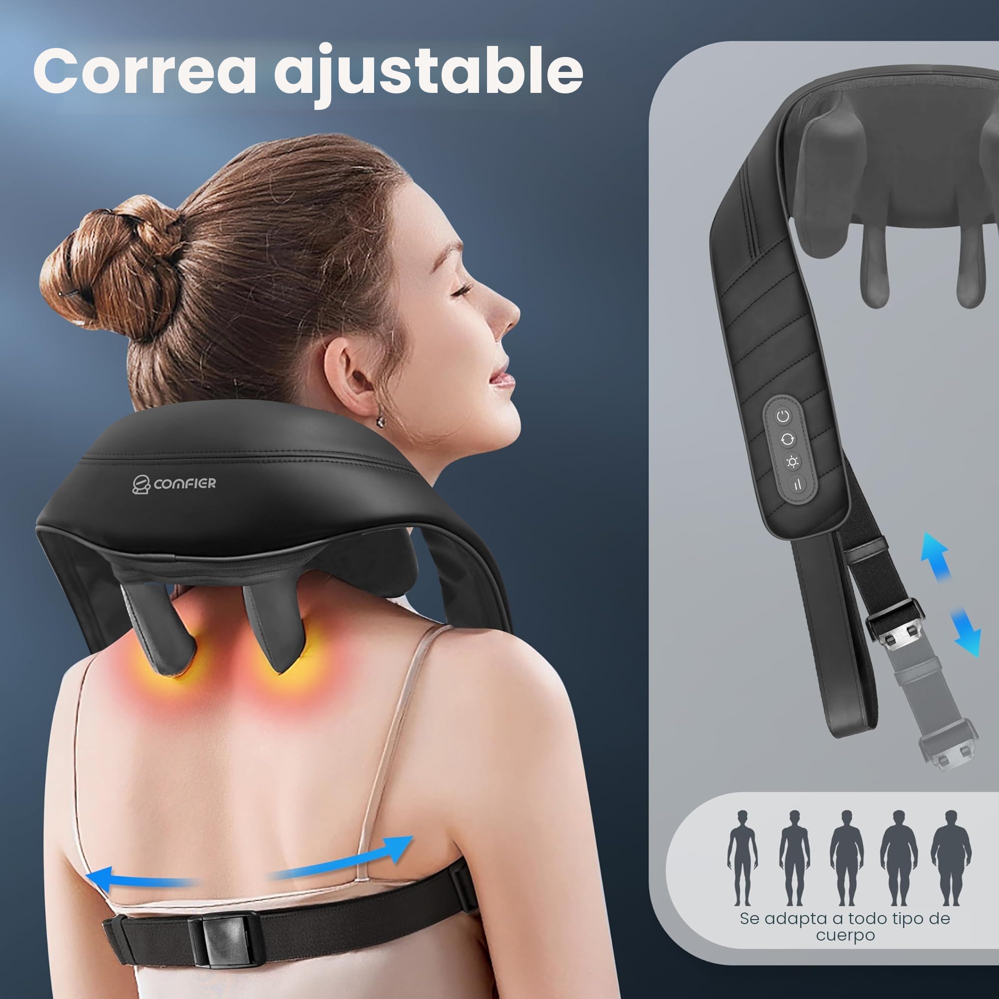 COMFIER Masajeador de cuello 6D, inalámbrico de hombros y cuello con 2 niveles de calor, funda lavable, masaje de amasado profundo, regalos para mamá y papá