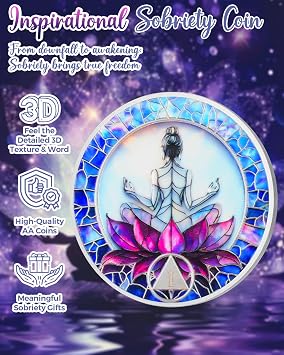 CHURYUML 1 Year Sobriety Coin - Lotus Meditation One Year Sober Chip, Non-Religious AA Coins Recovery Medallion Alcoholics Anonymous Token Inspirational Sobriety Gifts for Women Celebrating Milestones