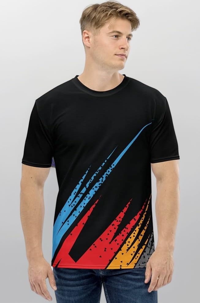 Polyester Half Sleeve Jersey with Round Collar and Digital Print All Over for Men (Color: Multicolor)