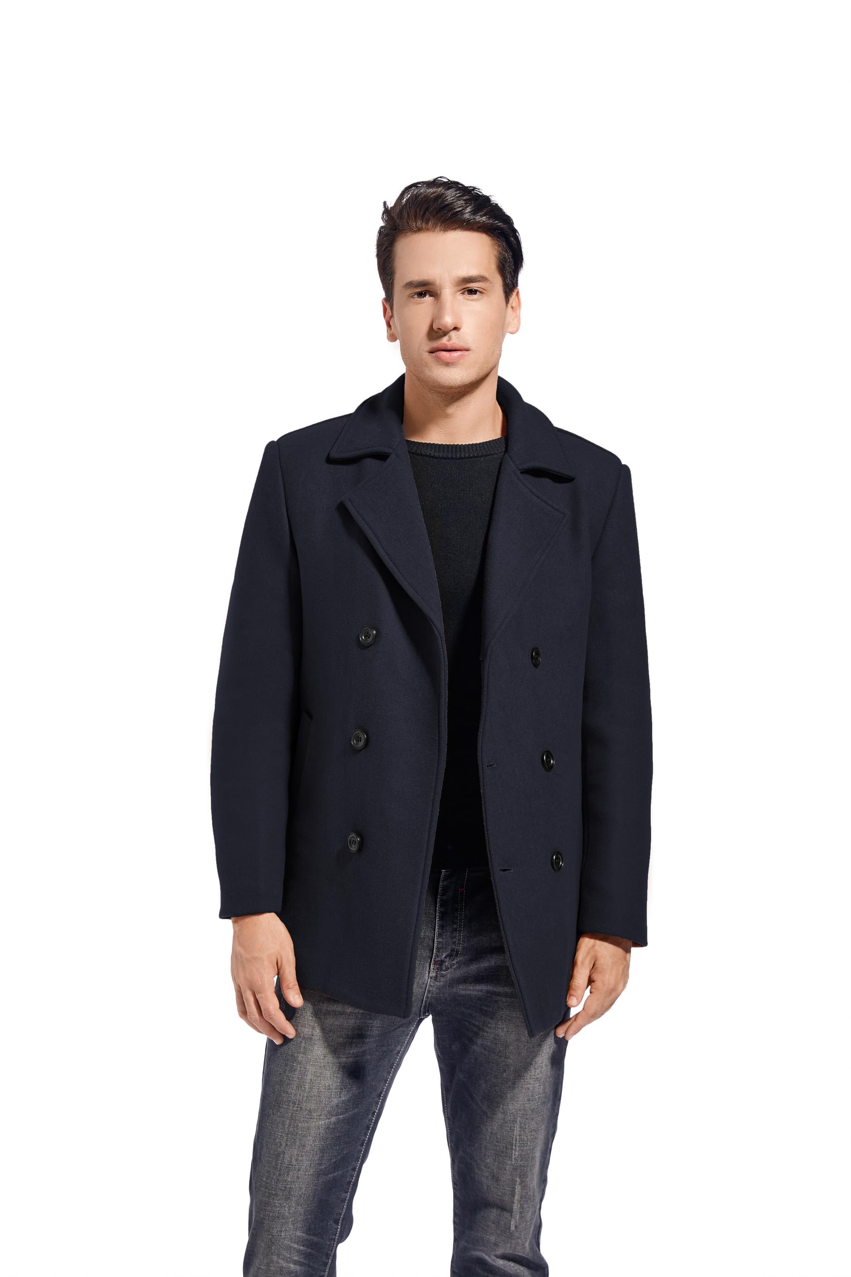 FTCayanz Cappotto invernale da uomo slim fit trench doppio petto caldo misto lana cappotto