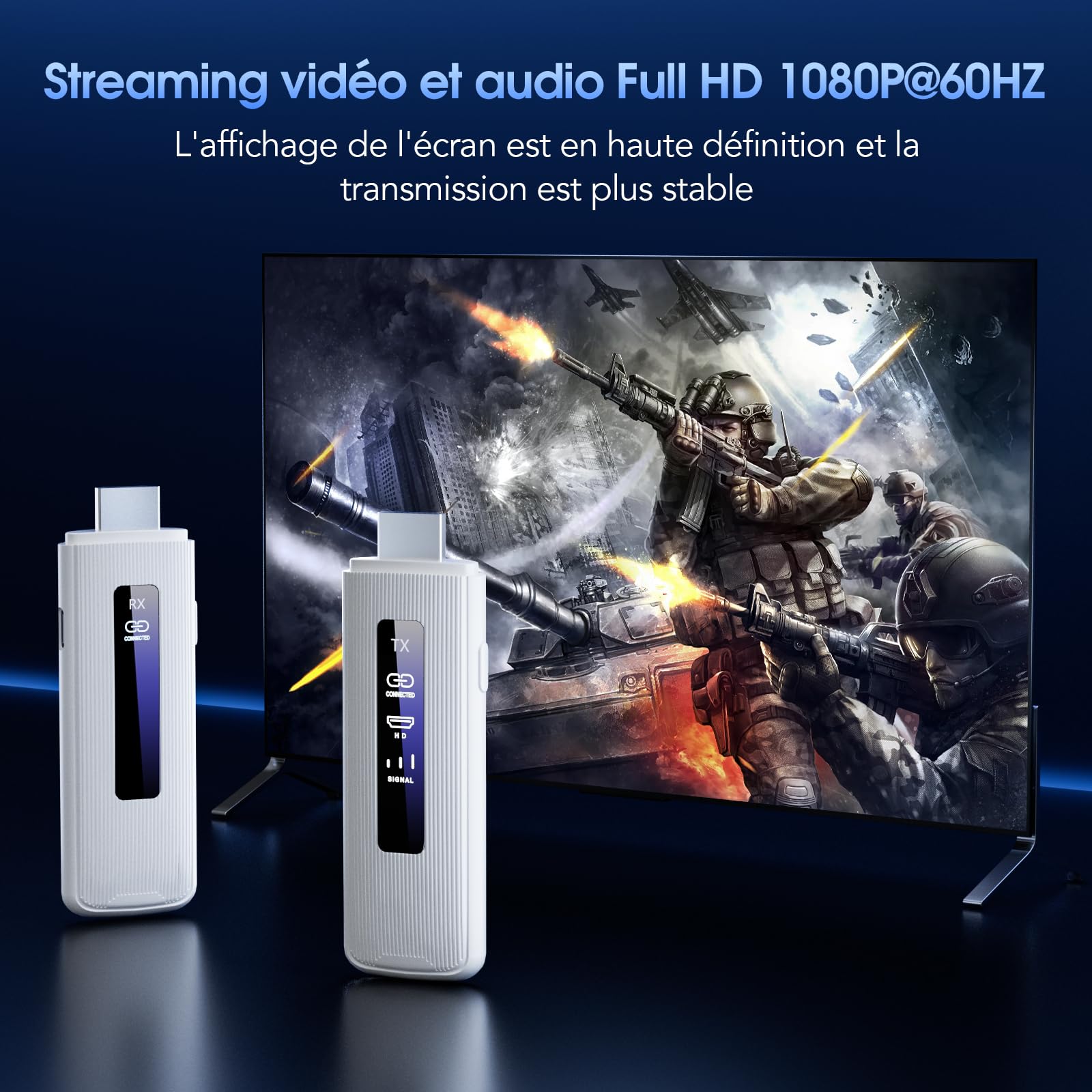 ICZI Émetteur et récepteur Hdmi sans Fil,décodage 4K 1080P, Extension HDMI avec écran LED,Portée de 50M, 2,4G/5G,pour Ordinateur Portable, PC vers TV HD, Projecteur,Plug & Play,Blanc