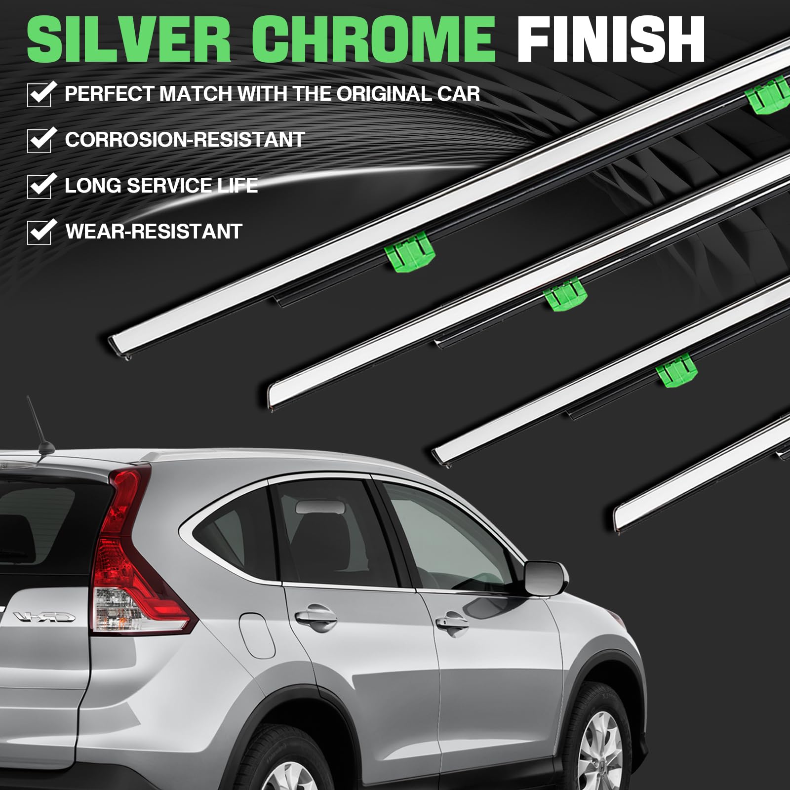 Kit de burlete de fieltro para ventana exterior para Honda CRV CR-V 2012 2013 2014 2015 2016 sustituye a 72450-T0G-A01 72410-T0G-A01 72950-T0G-A01 72910-T0G-A01 (72910-T0G-A01 Cromado)