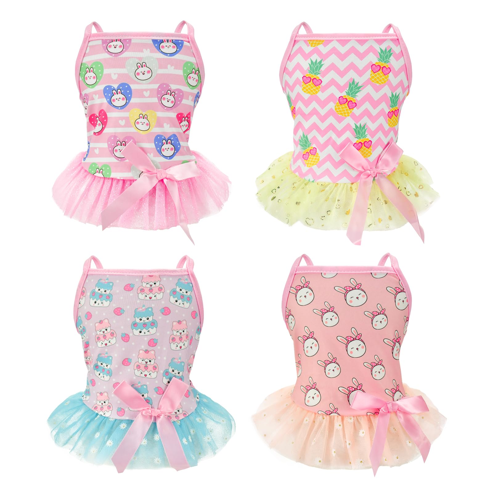 LyssKMK 4 Pack Dog Slip Dresses Adorable Hand-Painted Pattern Puppy Dresses Summer Holiday Pet Clothes for Small Dogs (M)