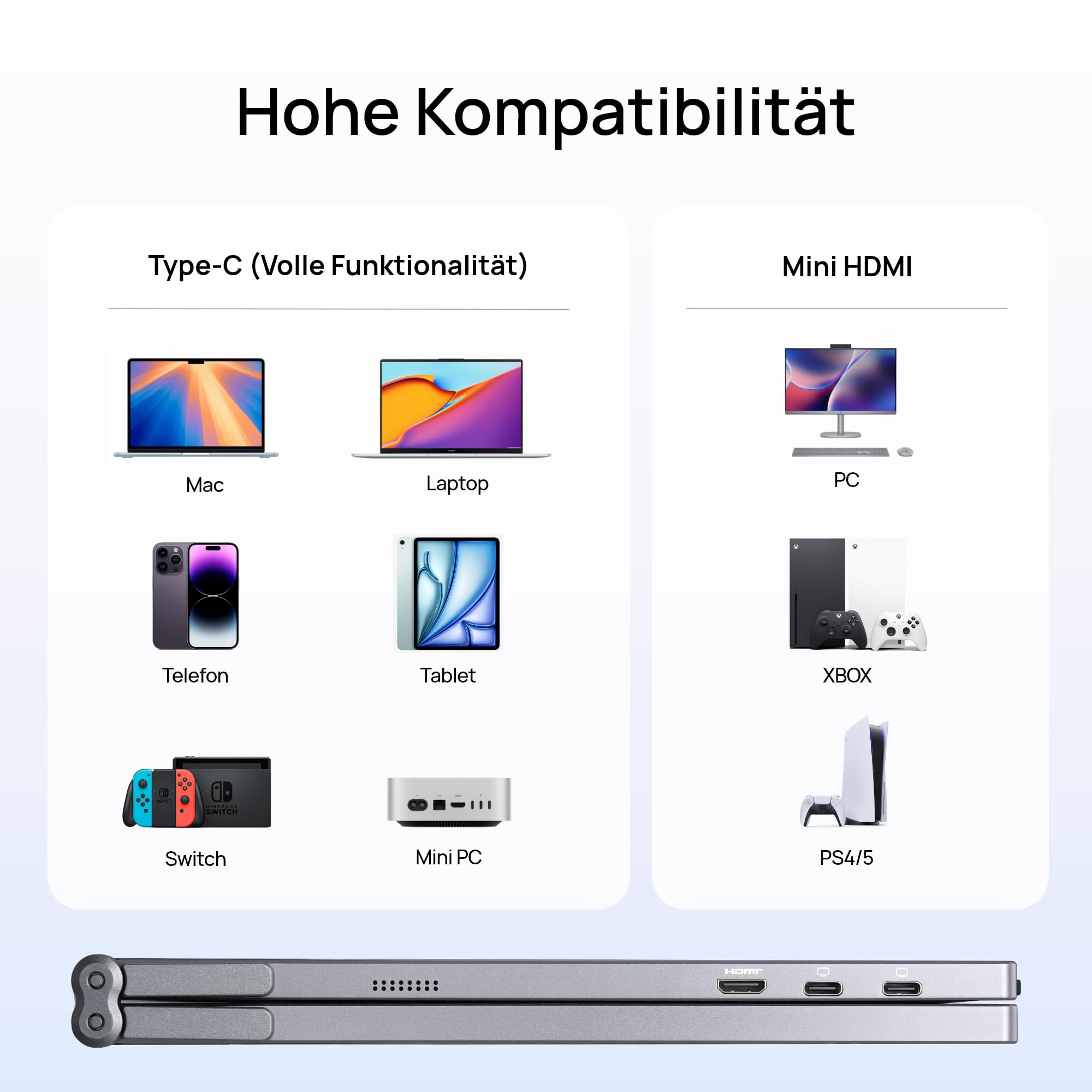 ARZOPA 15,6" Dual Portable Monitor, Faltbar FHD Tragbarer Monitor für Laptops, 100% sRGB IPS Doppelbildschirm-Erweiterer, USB-C & HDMI, Verstellbarer Ständer, für Mac PC Windows Gaming Büro Reise-E1