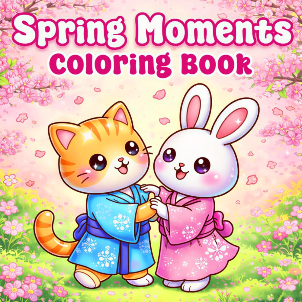 Spring Moments Coloring Book for Kids and Adults: Bold and Easy Cute Spring Scenes