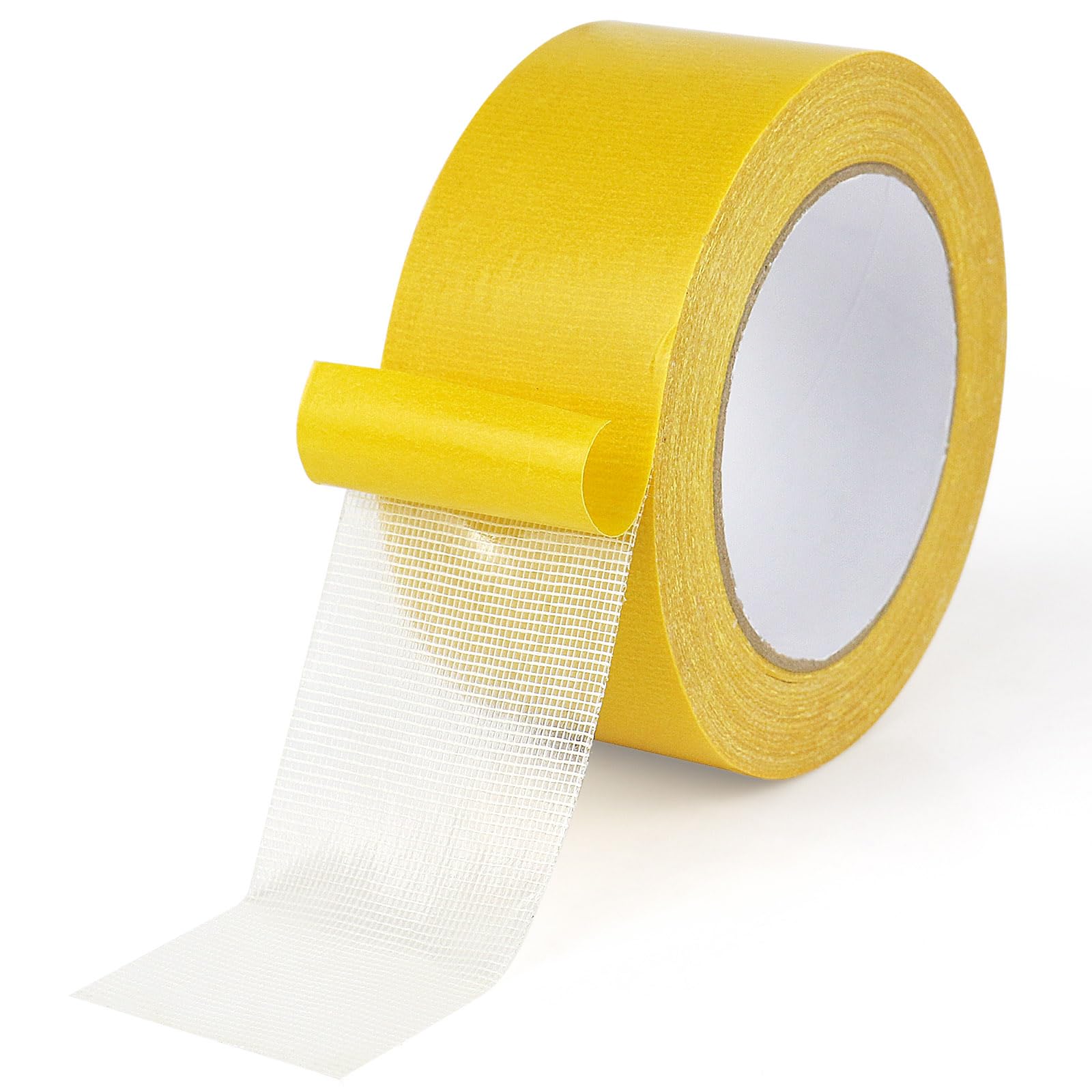 BOMEI PACK Lot de 3 rouleaux de ruban adhésif double face en papier jaune 50 mm x 20 m pour tapis, sol, décoration murale et loisirs créatifs