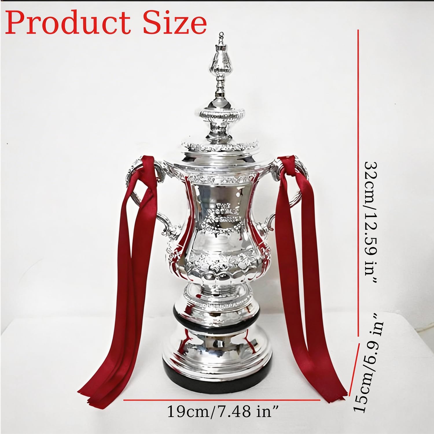 Nachbildung Der FußBall FA Cup Trophäe Mit Farbband FußBall Champion Trophäen Fans Büro Heimdekoration Erinnerungsstücke Sammlung Display Ornamente Kunstharz,32cm