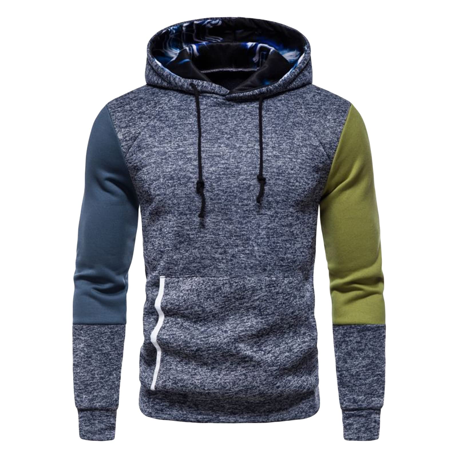Maiyifu-GJ Men Casual Colorblock Pullover Hoodies Long Sleeve Patchwork Drawstring Hoodie Casual Slim Fit Hooded Sweatshirt (Dark Blue,X-Large)