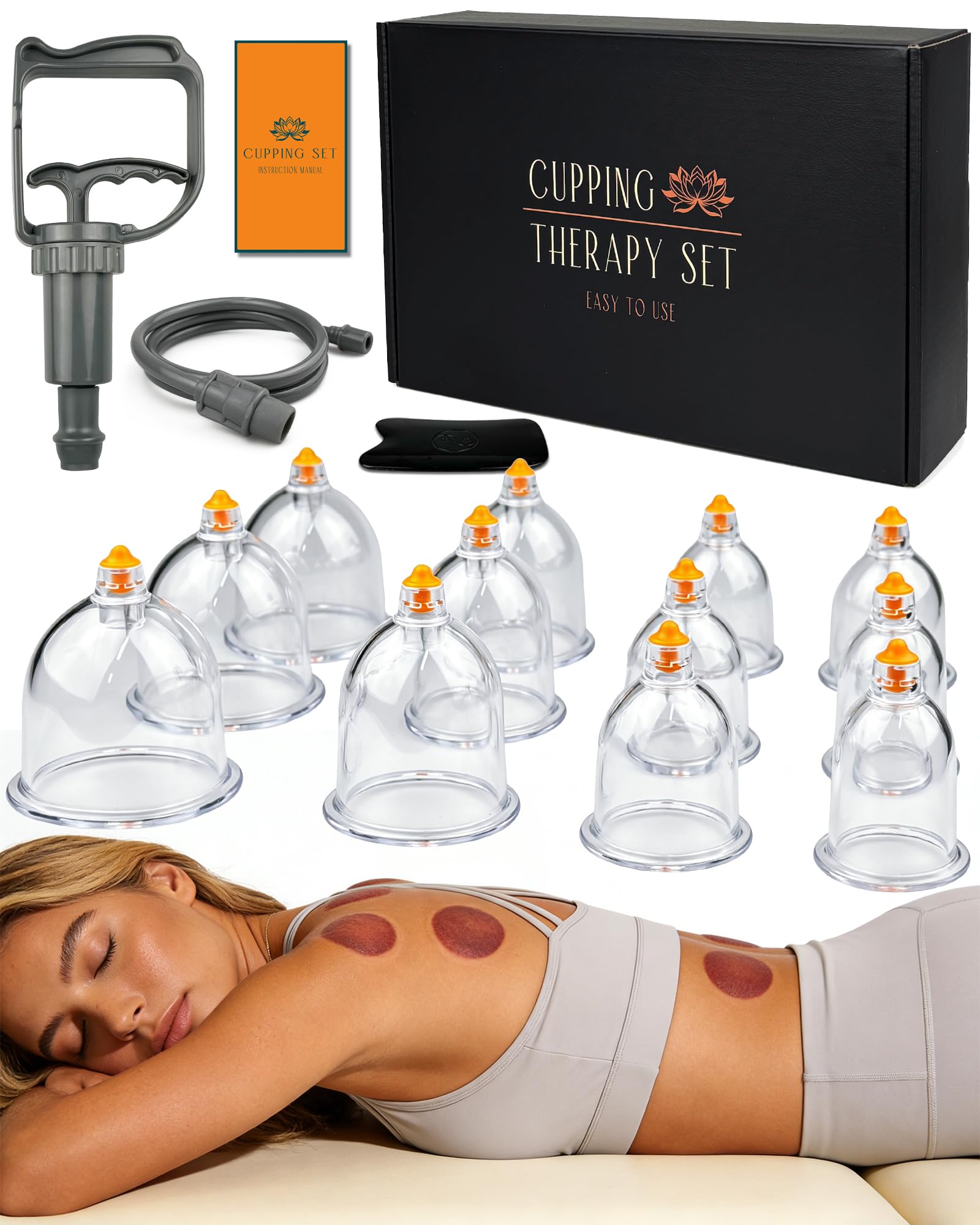DEFUNX Kit di coppettazione da 12 tazze per terapia di massaggio a casa con ventose per tutto il corpo