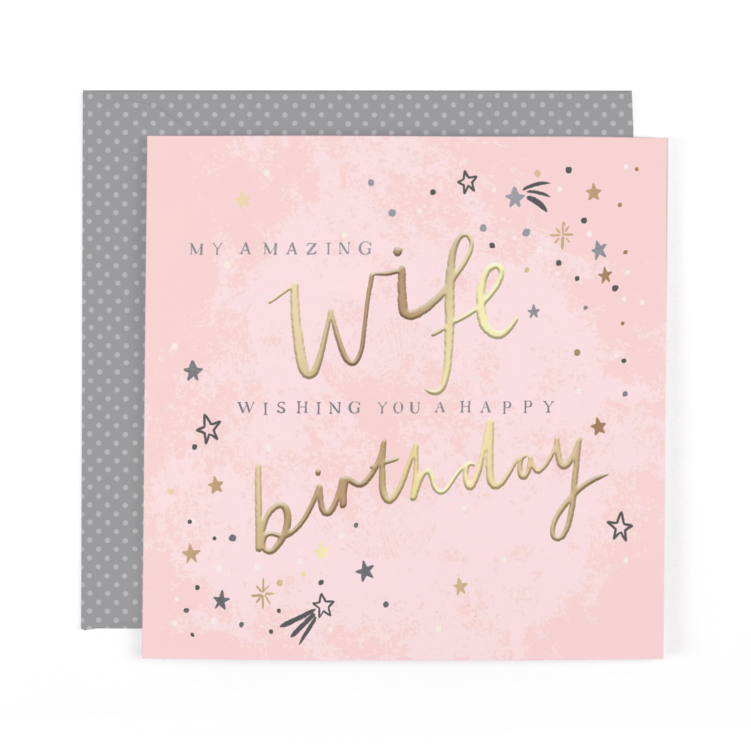 Hotchpotch Stunning Foiled Birthday Card For An Amazing Wife, With Bespoke Dotty Envelope - Anise Greeting Card London Size 6 x 6 inches