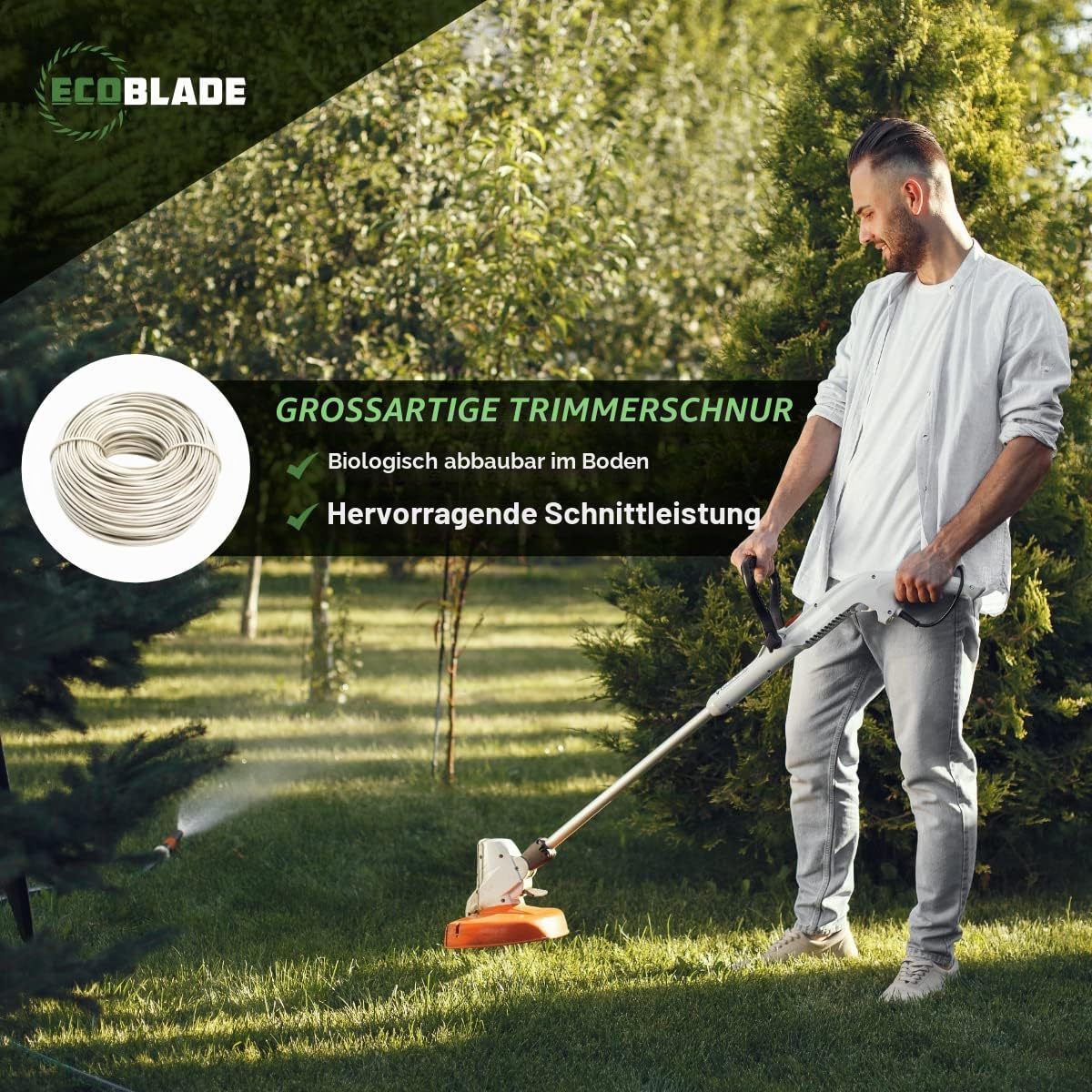 Biologisch Abbaubar Mähfaden, Ersatz Mähfaden für Rasentrimmer, Universal Freischneider Zubehör, Runder Allzweck Trimmerfaden (2.0mm 50m)