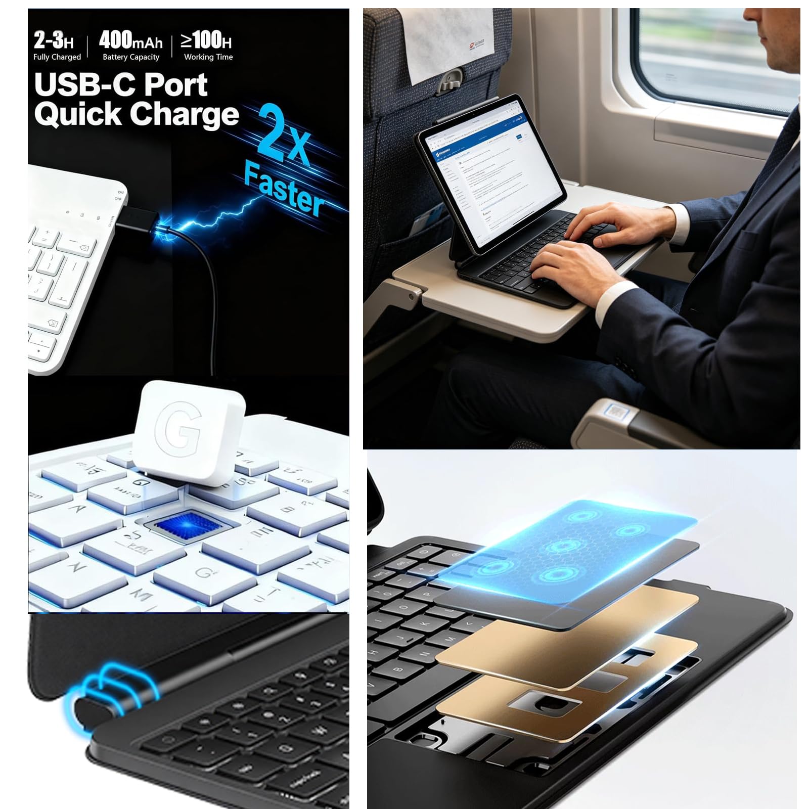 QUARK iPad A16 11. / 10. Generation Hülle mit Tastatur, ultraleichte, magnetische Tastaturhülle für iPad 27,7 cm (11 Zoll), leicht zu installierender freischwingender Ständer, Multi-Touch-Trackpad, 7